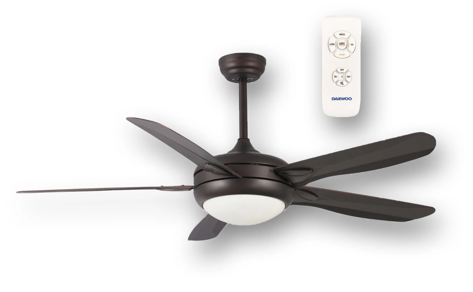 Daewoo 220 volt ceiling fan DARK BRONZE with LED light remote 5 blades 220v 240 volts 50 hz  DE56CDNB01