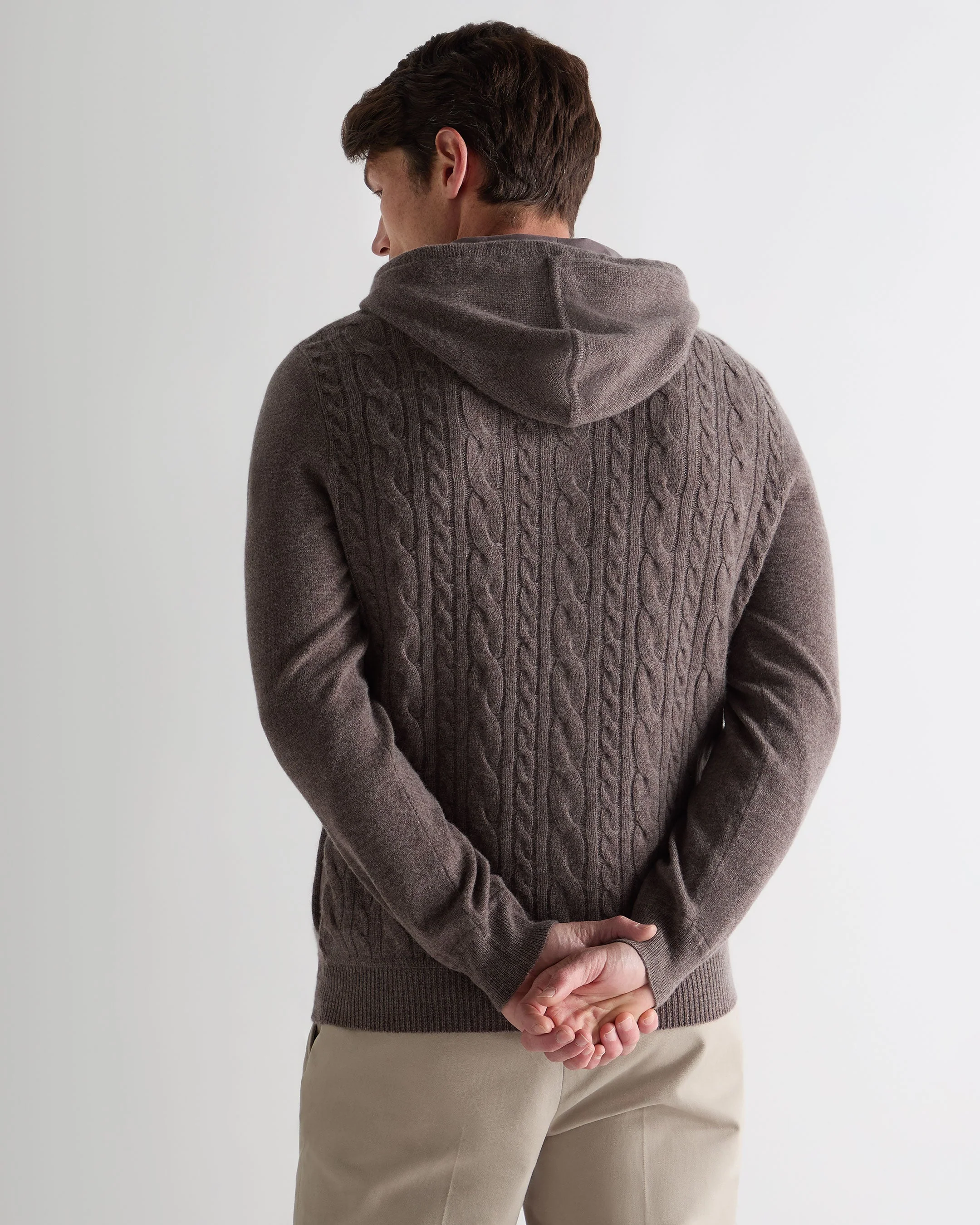 Men's Fulham Cable Zip Cashmere Hoodie Otter Brown
