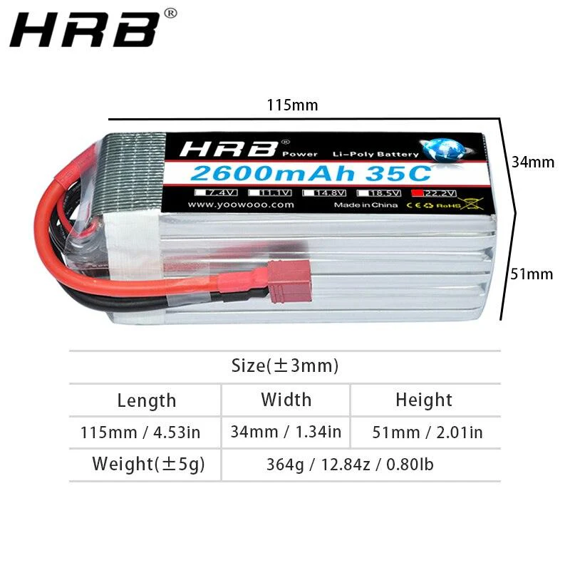 2PCS HRB 6S 22.2V Lipo Battery - 2600mah XT60 T EC5 XT90 AS150 For trex 500 Helicopter For T-REX 470LM Heli FPV Airplanes RC Parts