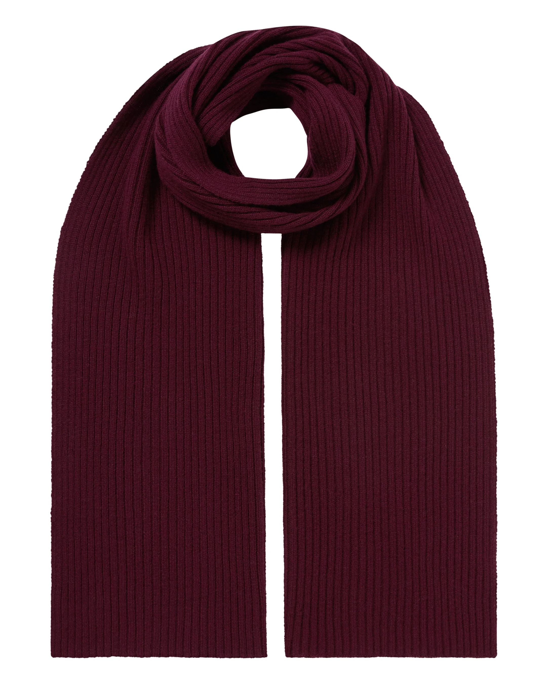 Unisex Short Ribbed Cashmere Scarf Bordeaux Red