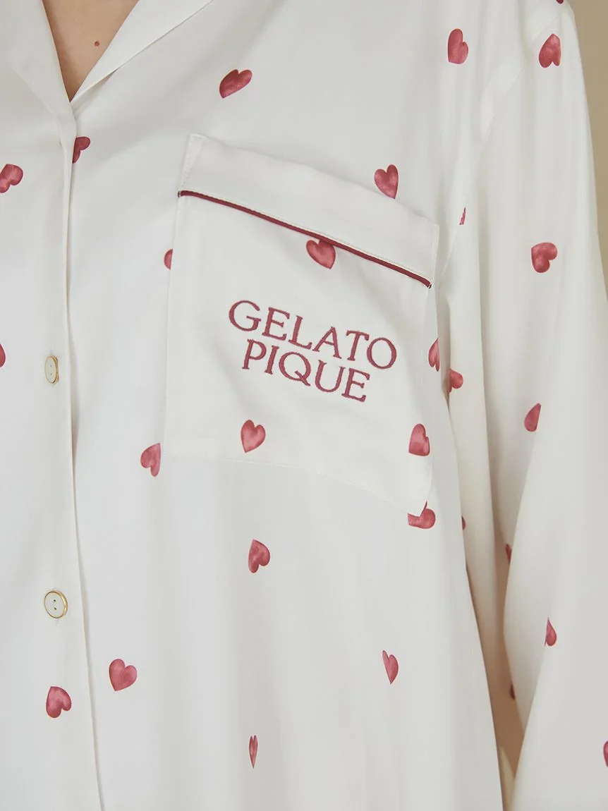 Heart Pattern Satin Pajama Shirt