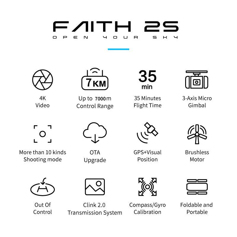 Cfly Faith 2s 7km 35Min 3-axis gimbal GPS 5G wifi 4k professional camera drone