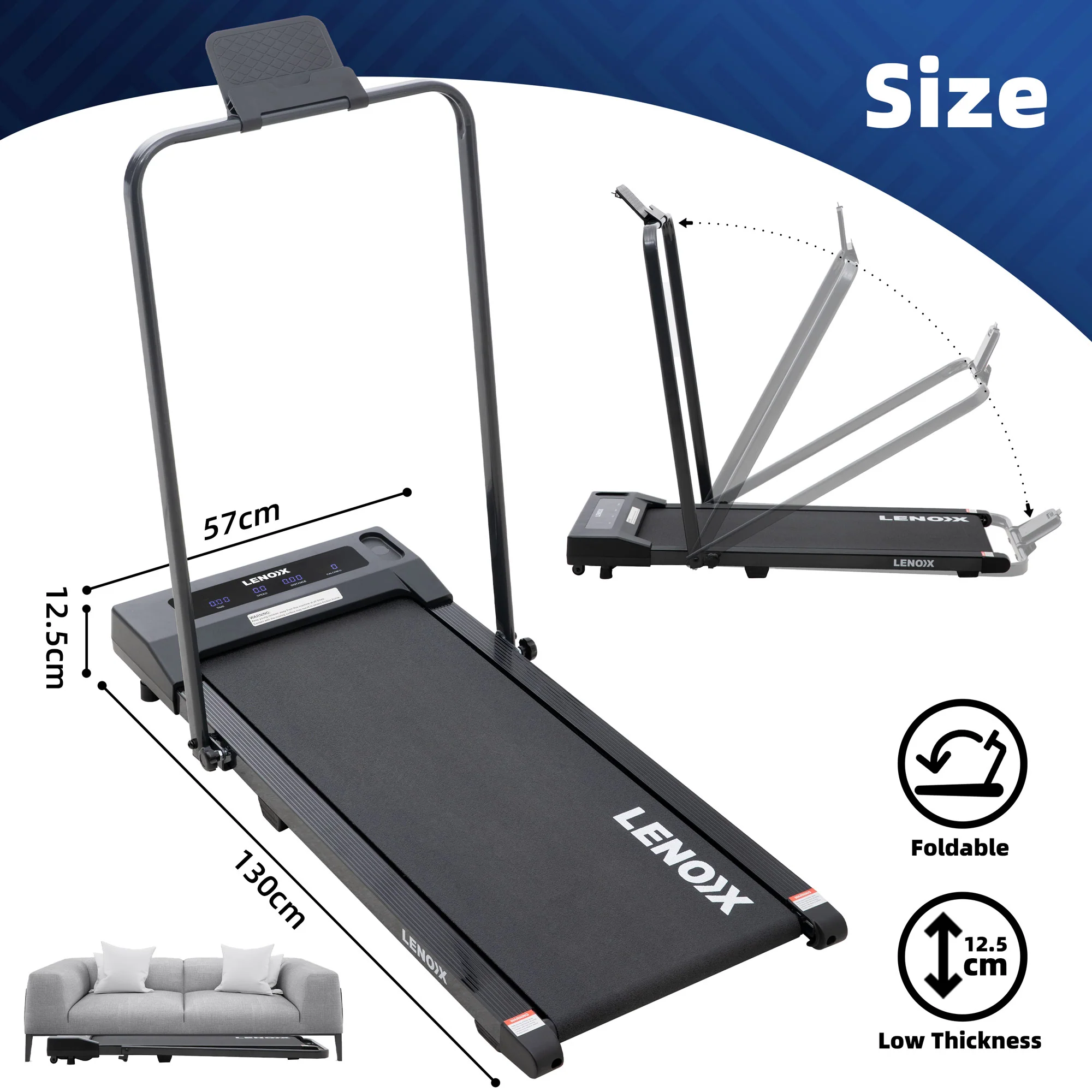 2HP Walking Pad Treadmill w/ Remote, Foldable Handrail, and Tablet Holder