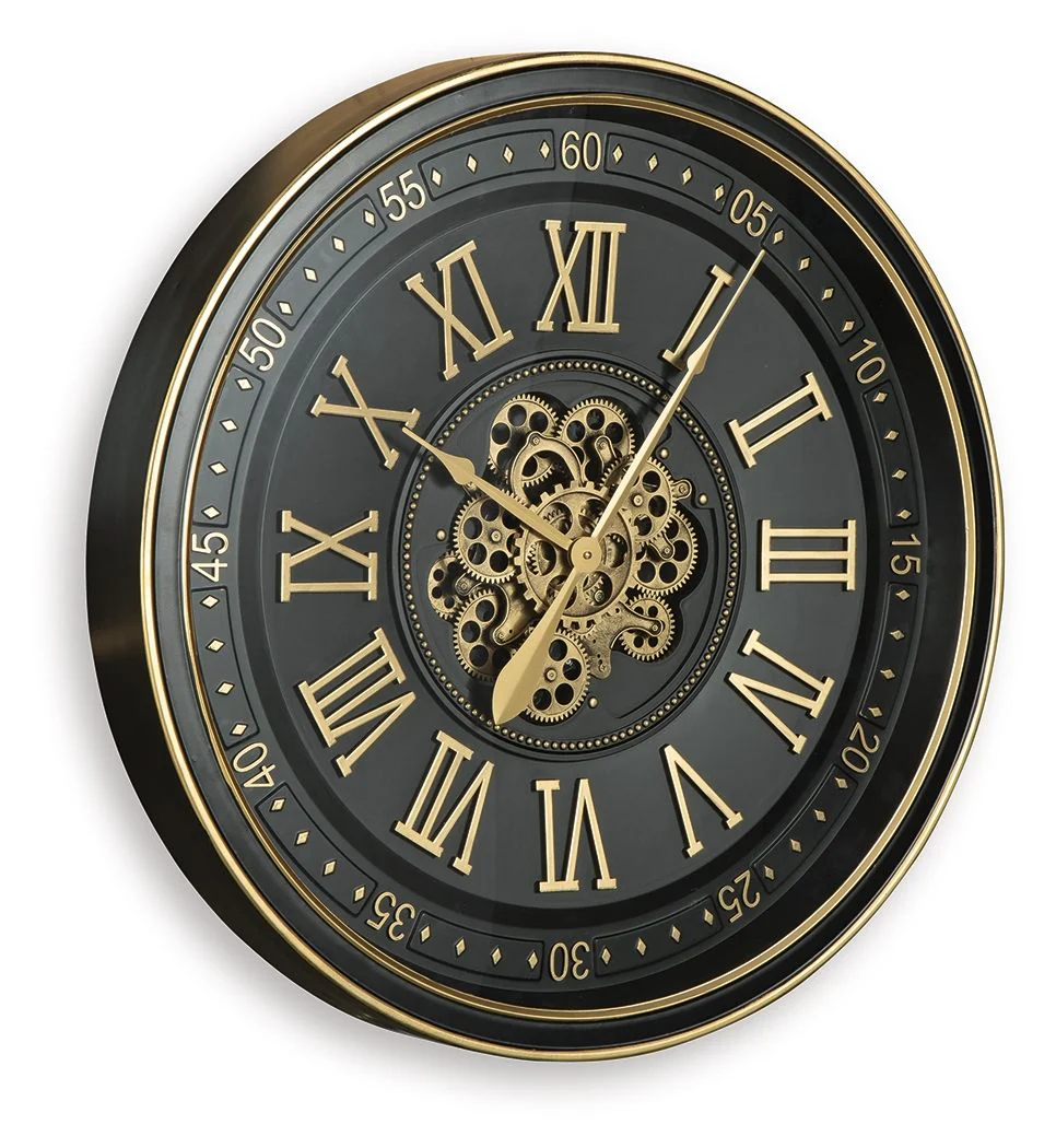 Dairton - Wall Clock - Black / Gold Finish