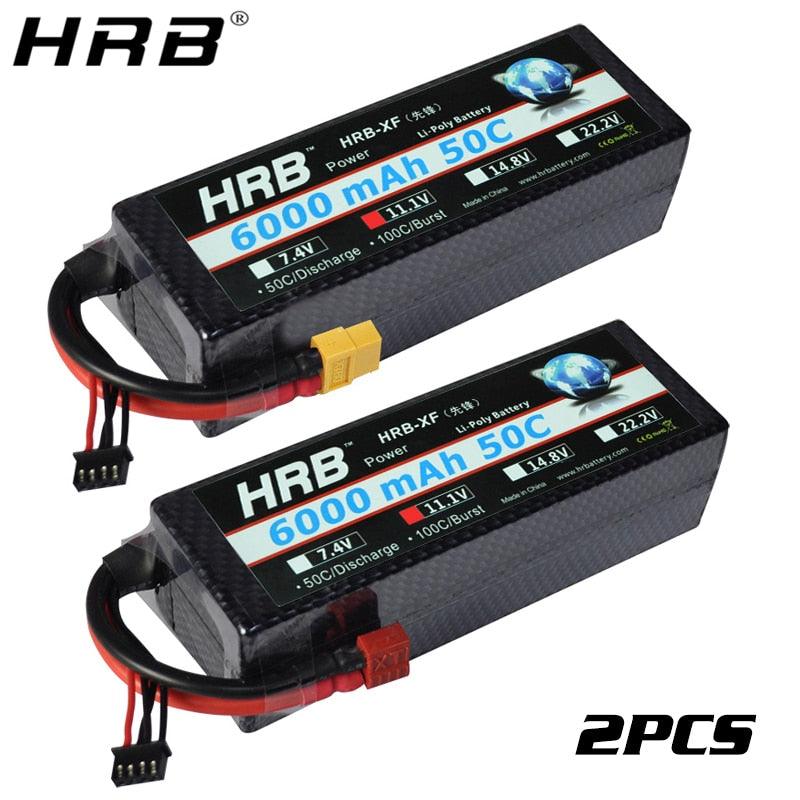 2PCS HRB 7.4V 2S 3S 4S Lipo Battery - 6000mah 7000mah 60C Hard Case T Plug XT60 Compatible with 1/8 1/10 Scale RC Car Drone FPV Helicopters Toys