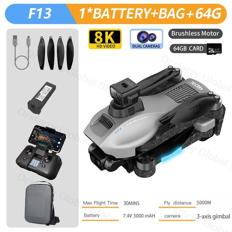 F13 Drone - 8K HD Camera 3Axis Gimbal Eis Anti Shake With GPS Repeater Brushless Motor Quadcopter RC Helicopter Toys Professional Camera Drone