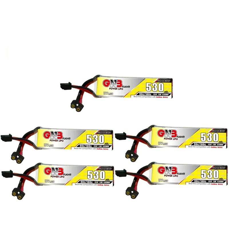 5PCS Gaoneng GNB HV 1S 2S 3S 4S 6S 530mAh 90C/180C LiPo Battery With PH2.0/XT30U-F Plug For RC FPV Drone