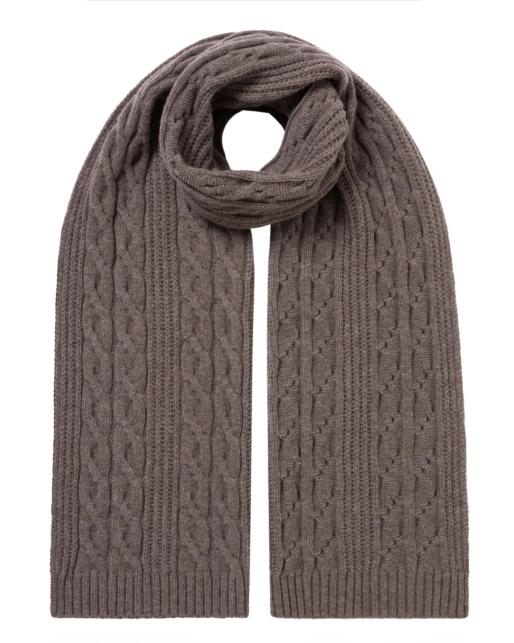 Unisex Cable Rib Cashmere Scarf Otter Brown