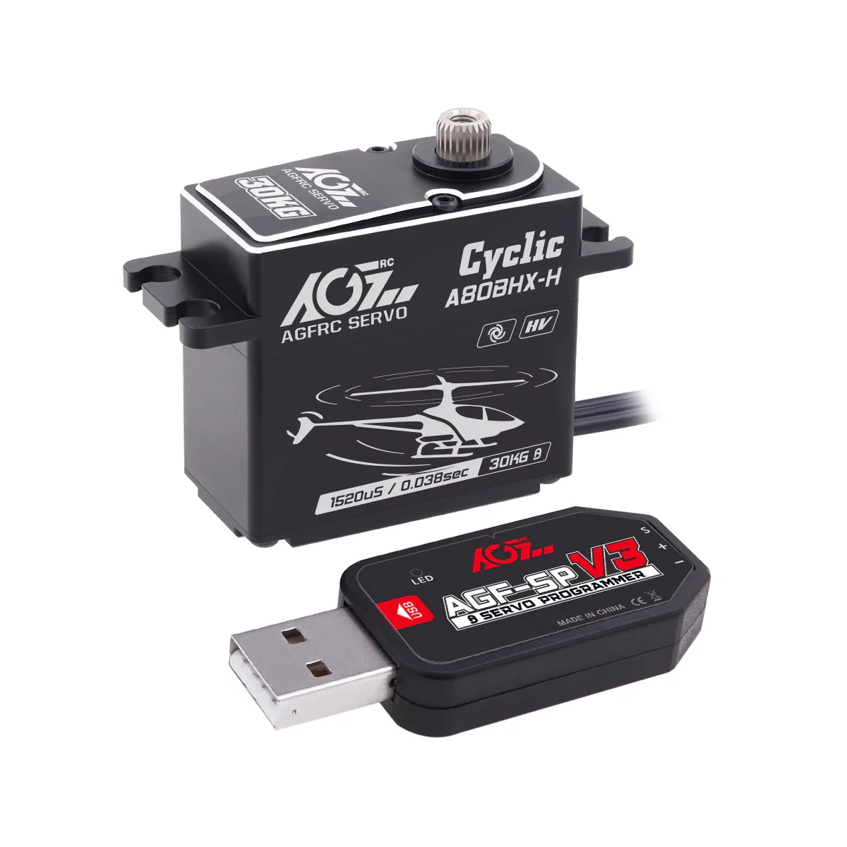 AGFRC A80BHX-H -  8.4V 30KG Programmable Helicopter Cyclic Servo  High Torque High Voltage Brushless Digital Motor For RC Helicopter
