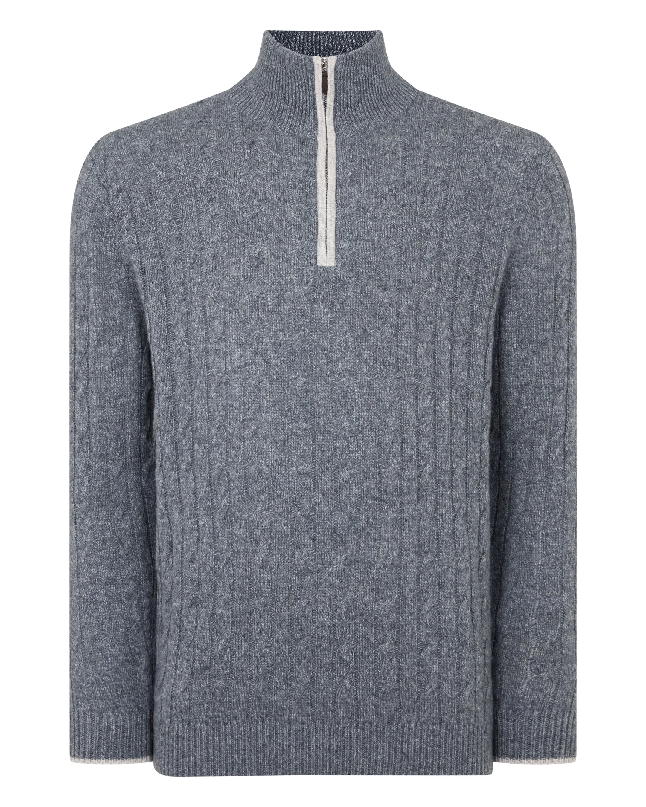 Men's Albemarle Cable Half Zip Cashmere Jumper Grey Melange