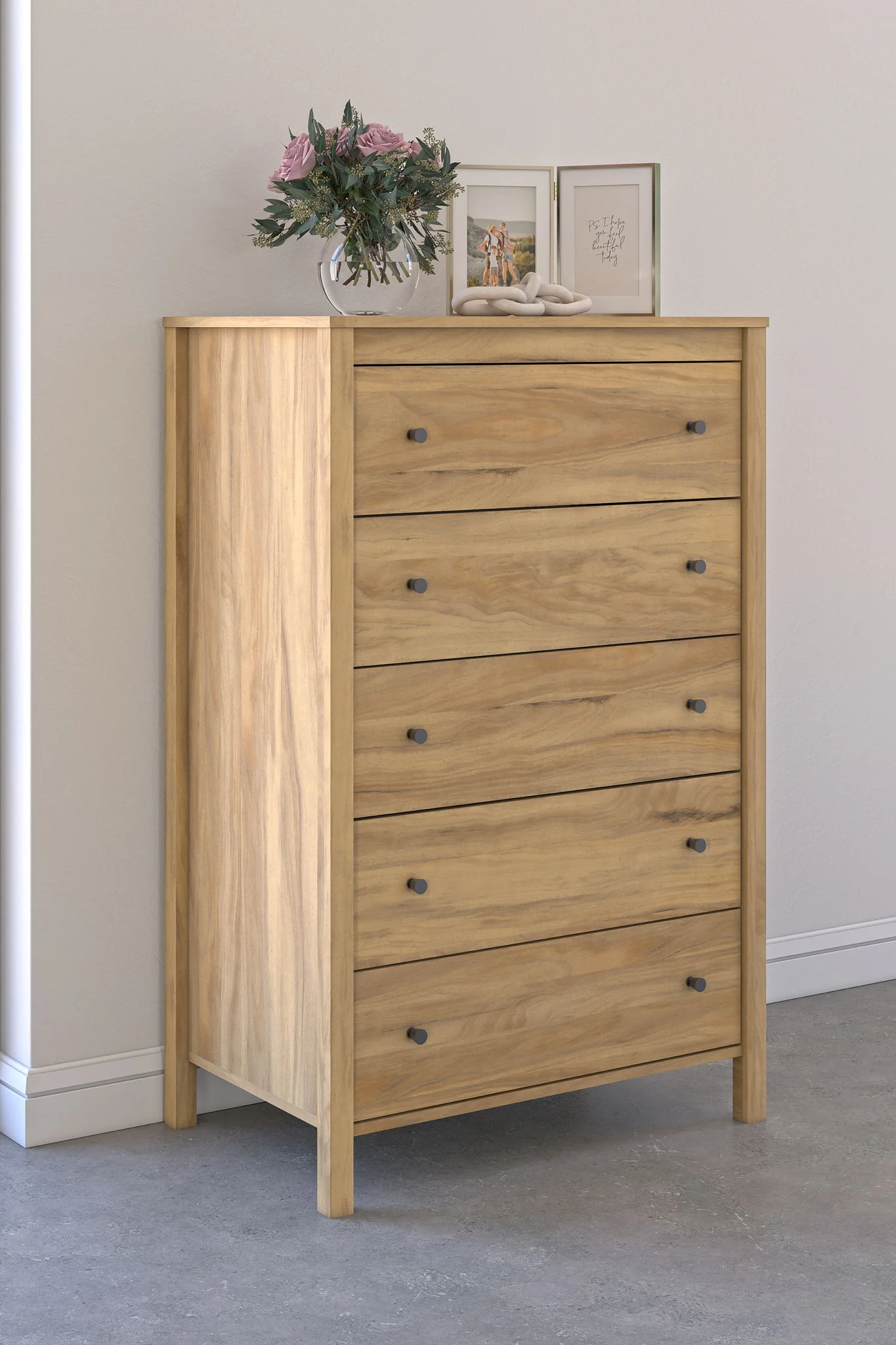 Bermacy - Five Drawer Chest - Light Brown