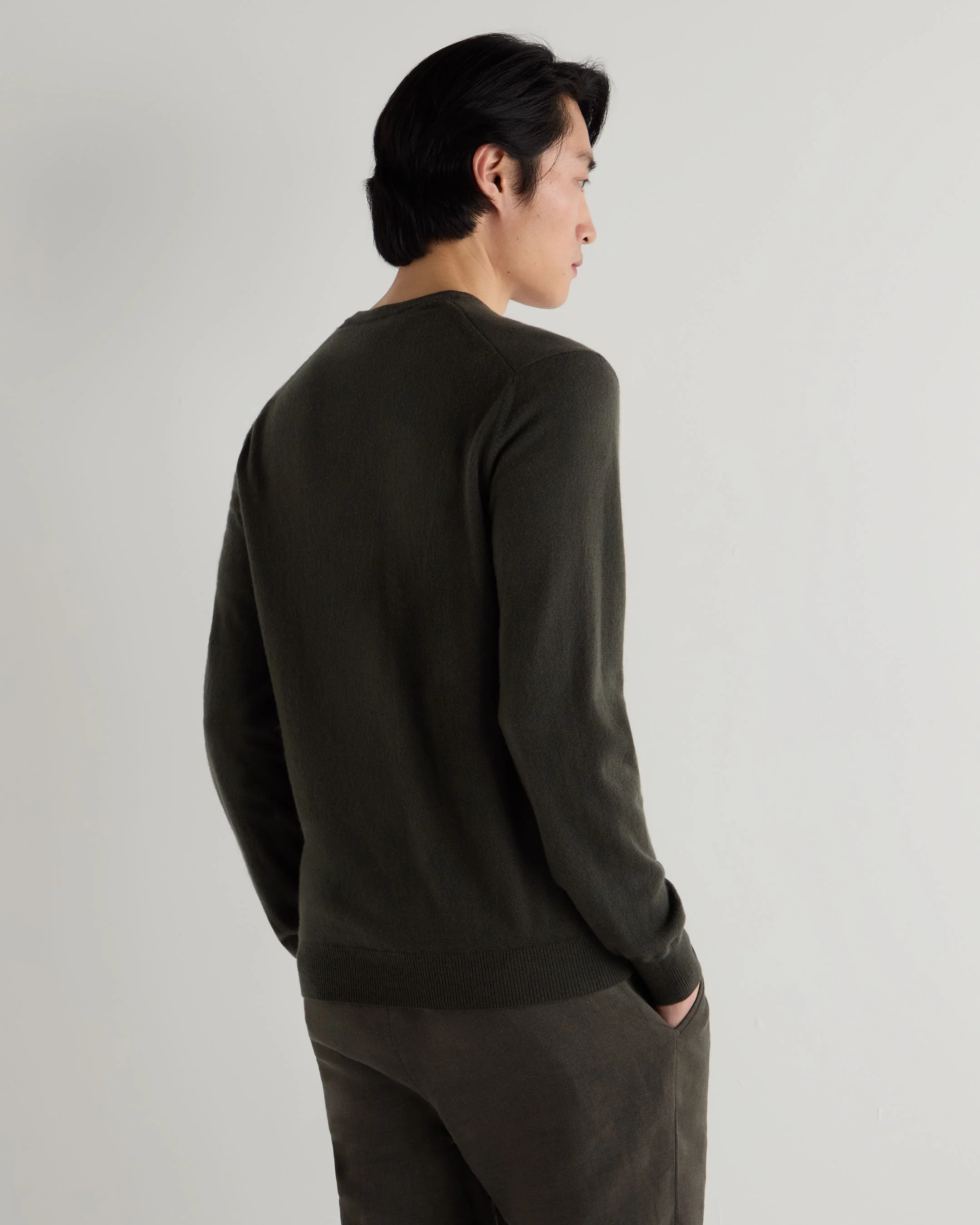 Men's Burlington V Neck Cashmere Sweater Arabica Khaki Green
