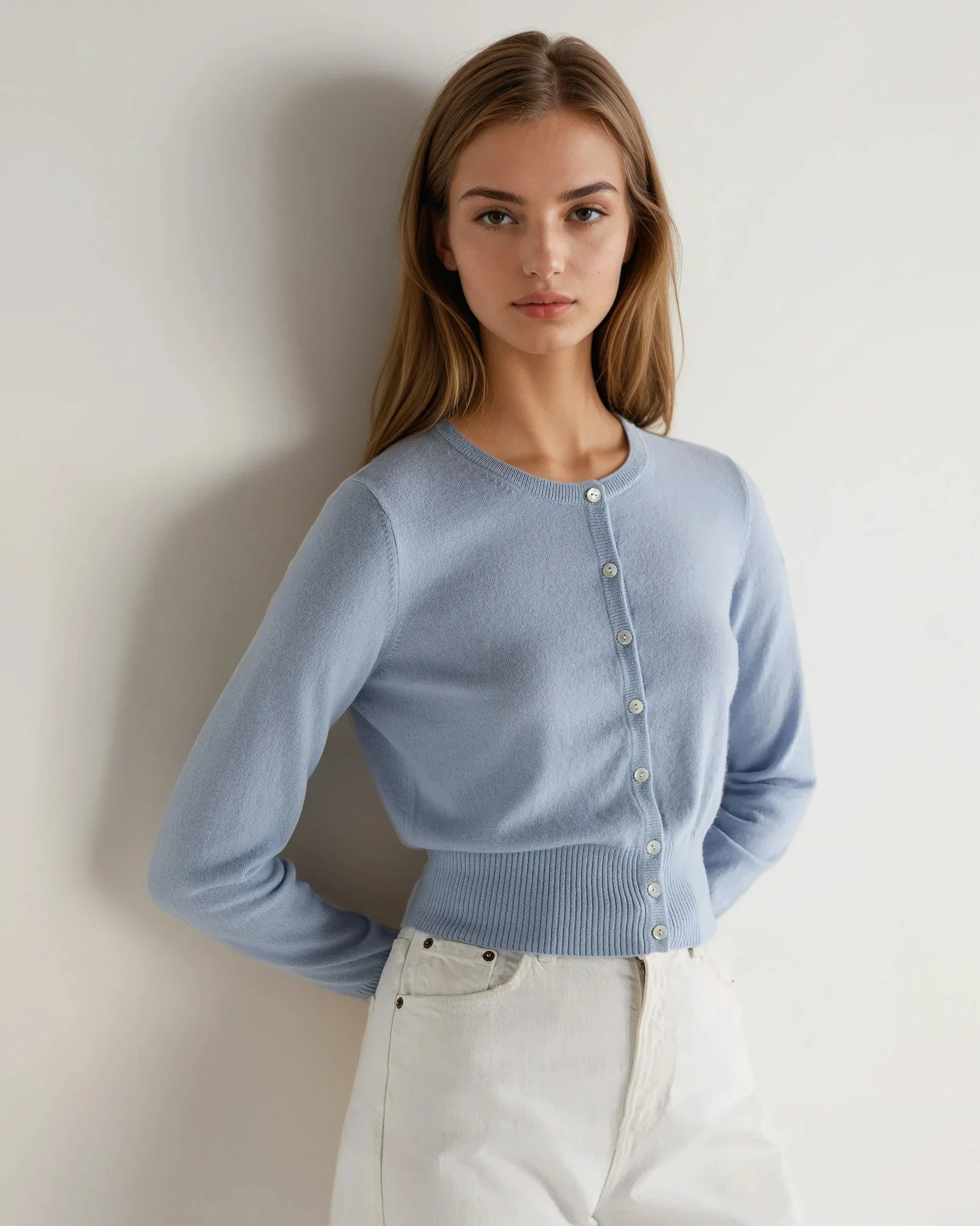 Women's Ivy Cropped Cashmere Cardigan Sea Mist Blue