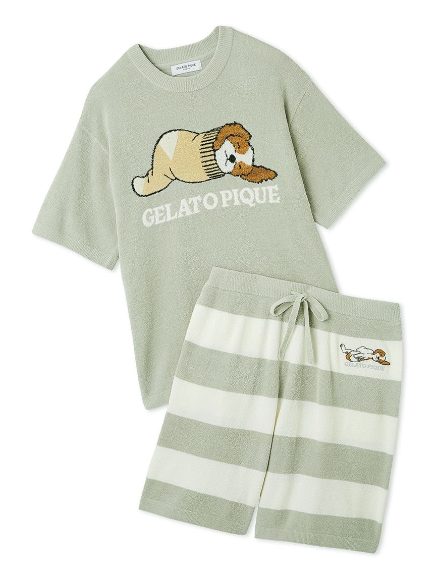 MEN's Airy Moco Dog Jacquard Pullover & Shorts Set