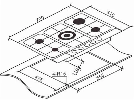 Culina CATAUBGHDFFJ70SS 220V Gas Cooktop – 30 Inch 70 cm