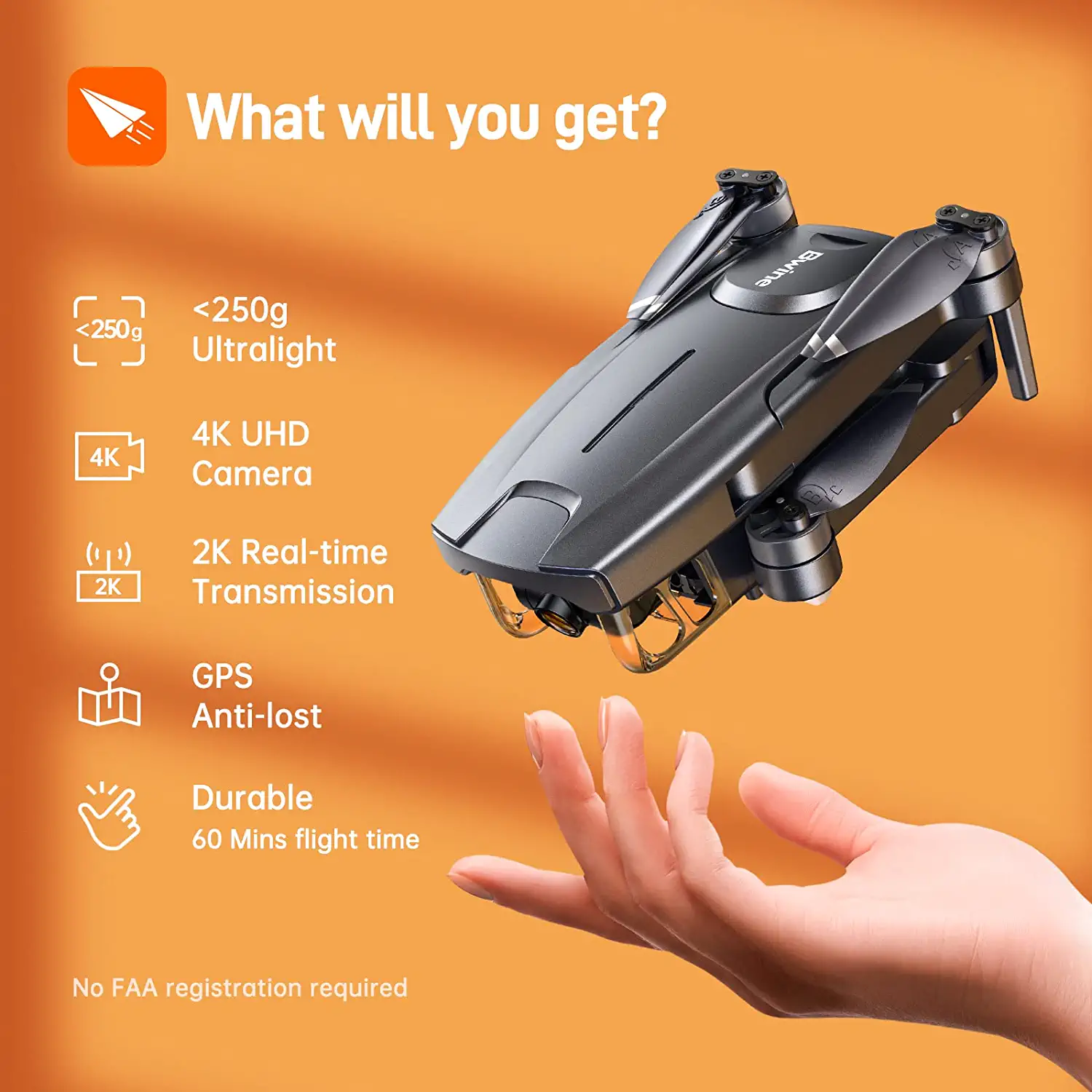 Bwine F7 MINI Drone - with 60Mins GPS 4K HD UHD Camera for Adults - 5GH FPV RC Quadcopter with Brushless Motor, Auto Return, Follow Me, Circle Fly, Waypoint Fly, Altitude Hold, Two Battery Long Flight, Customized Carrying Case Professional Camera Dro