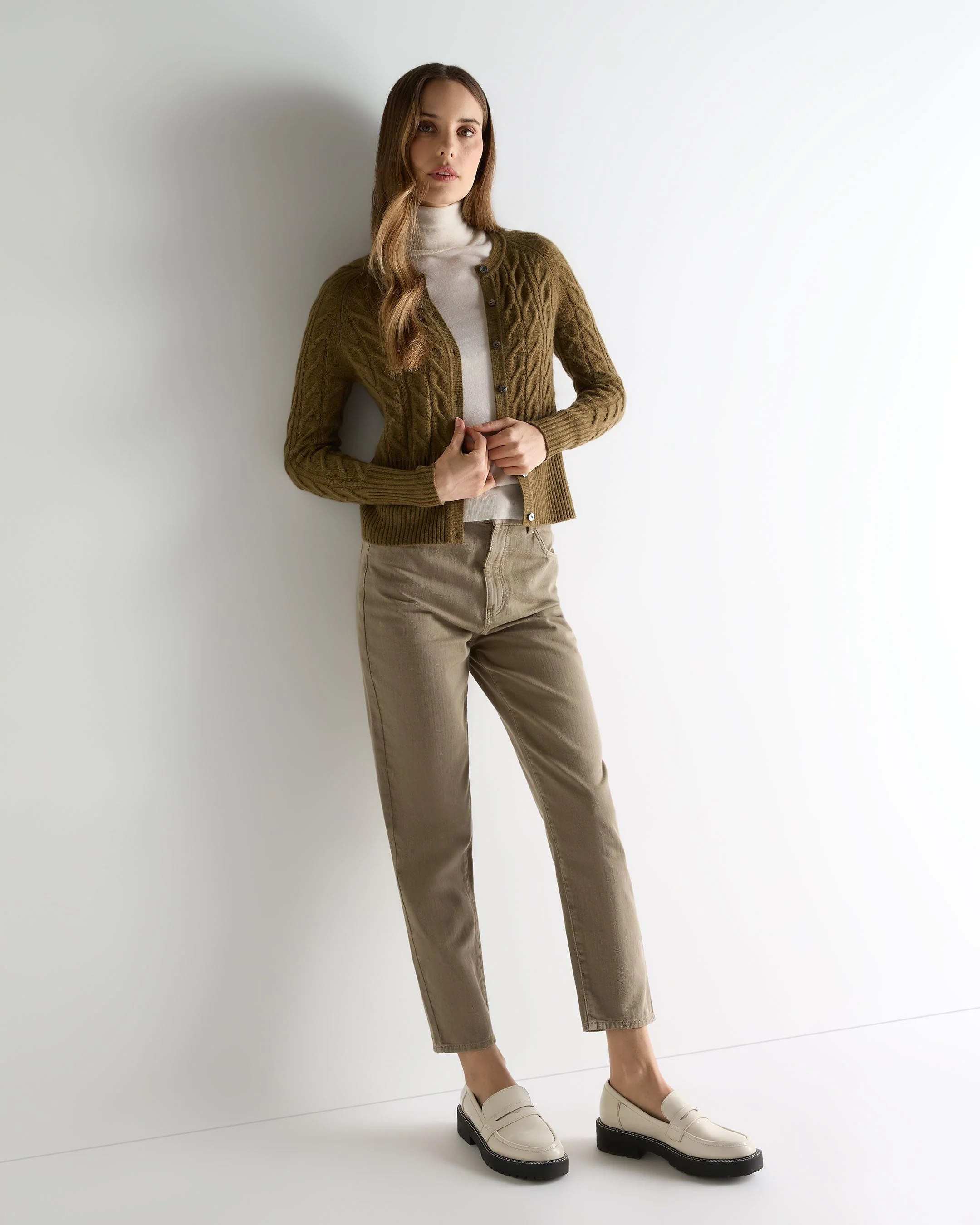 Women's Myla Cable Cashmere Cardigan Cinnamon Brown