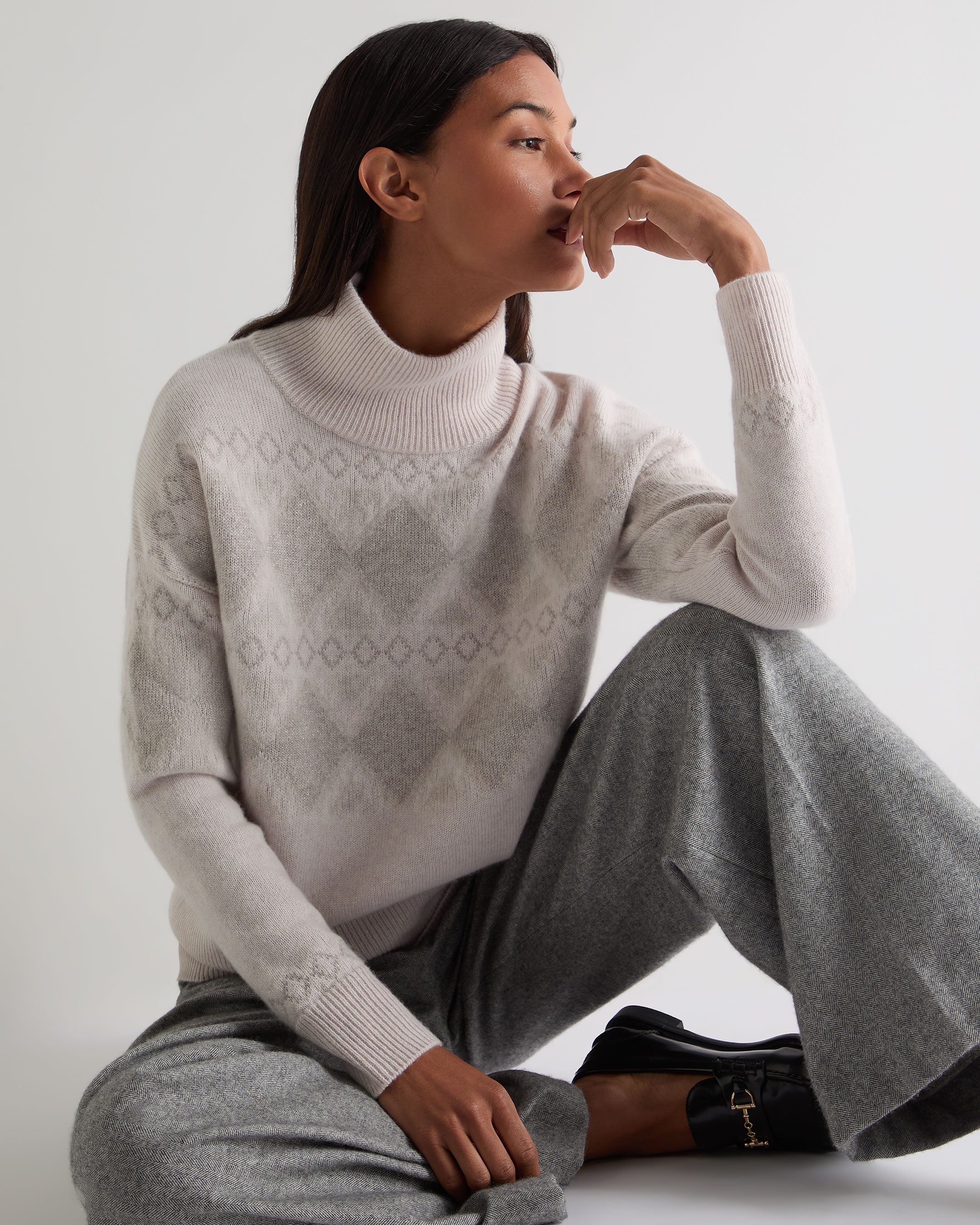 Women's Sparkle Jacquard Cashmere Sweater Pebble Grey