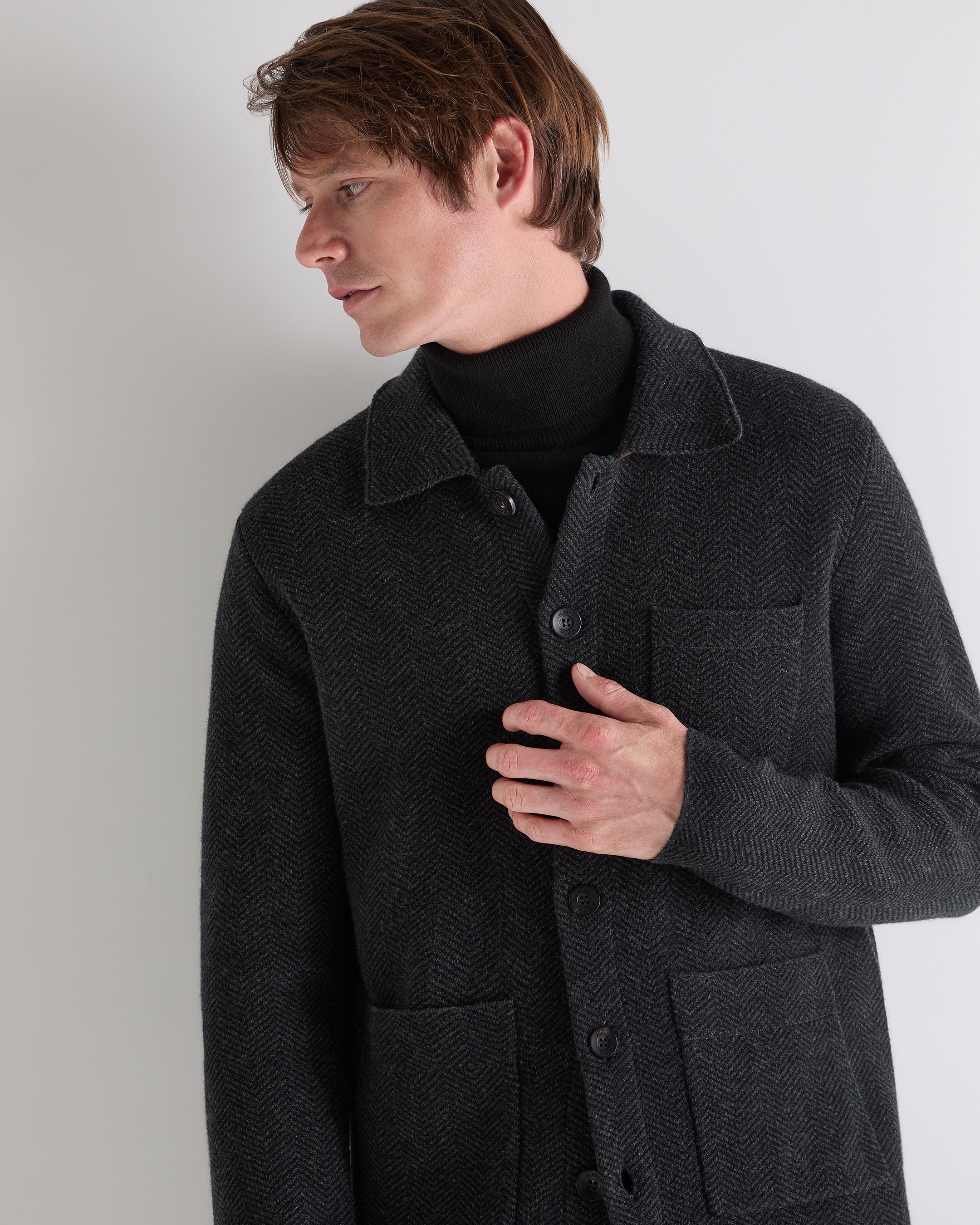 Men's Herringbone Cashmere Polo Shirt Black