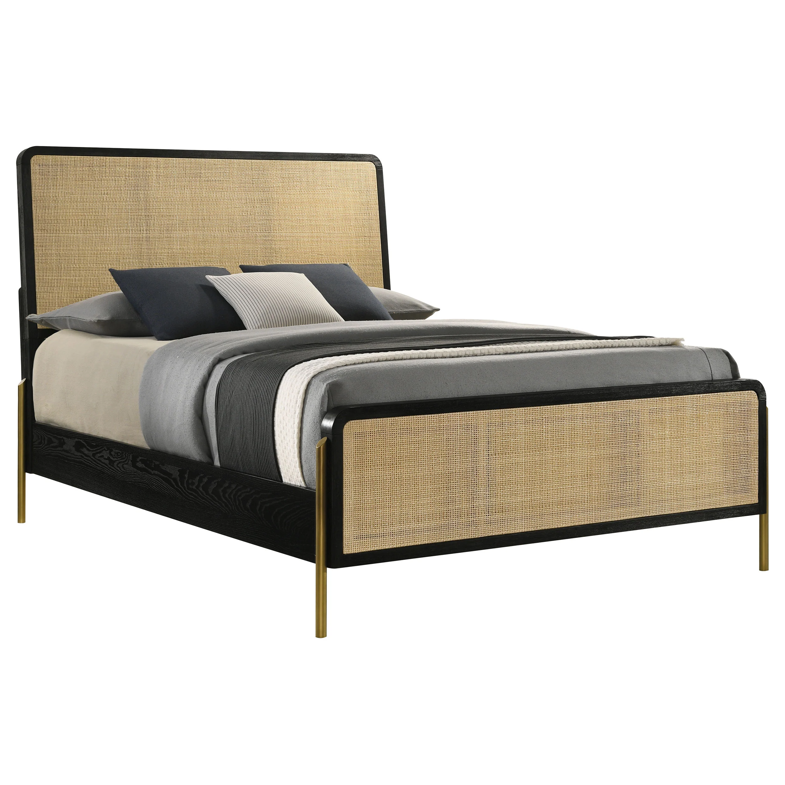 Arini Rattan California King Panel Bed Black and Natural