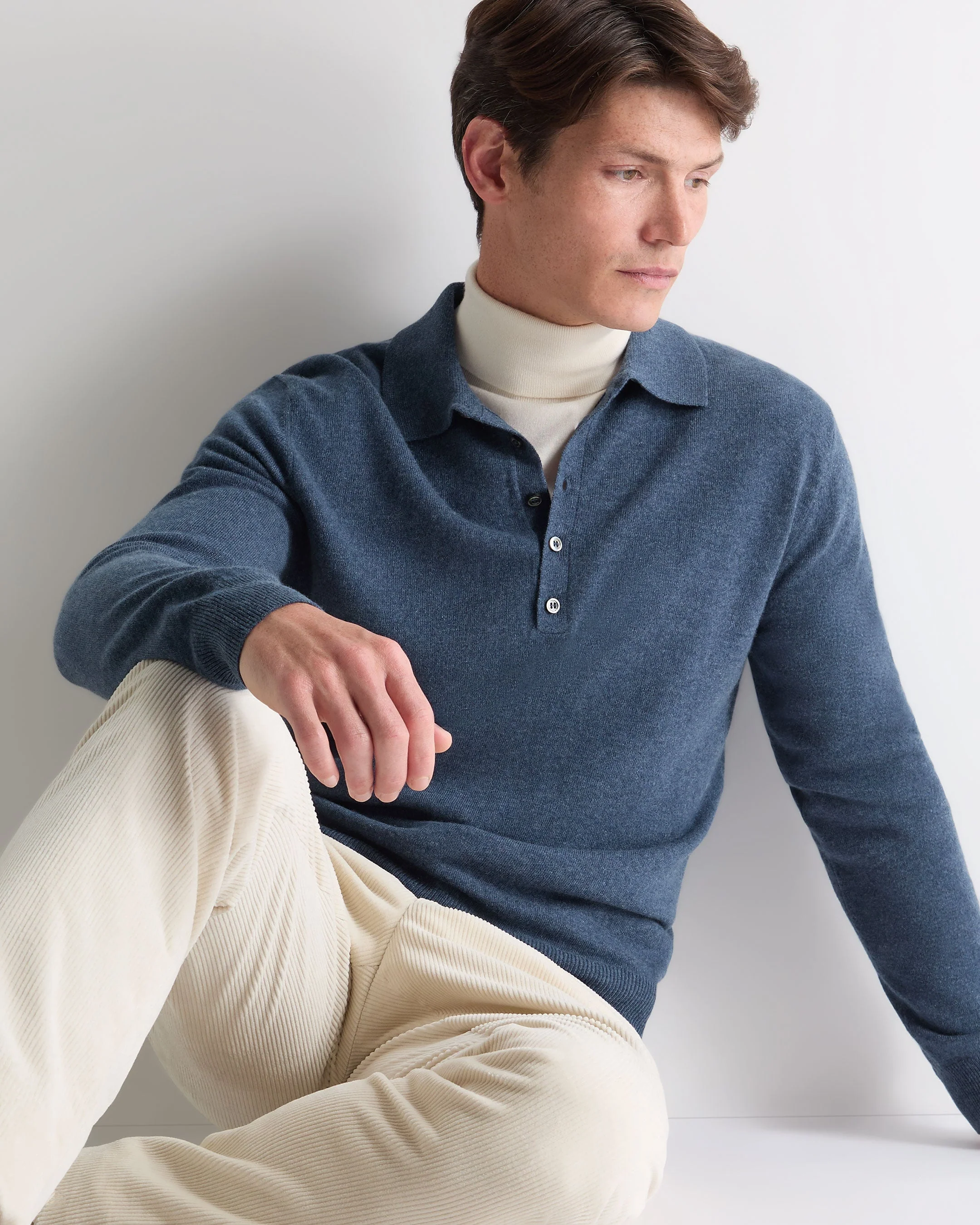 Men's Greenwich Cashmere Polo Shirt Light Denim Blue