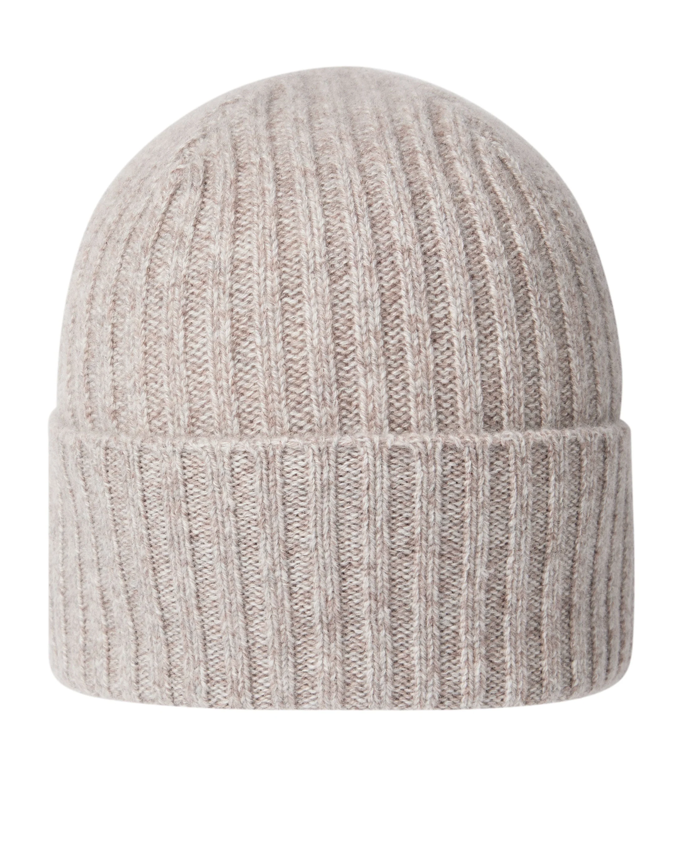Unisex Chunky Ribbed Cashmere Hat Basilica Beige Brown Marl