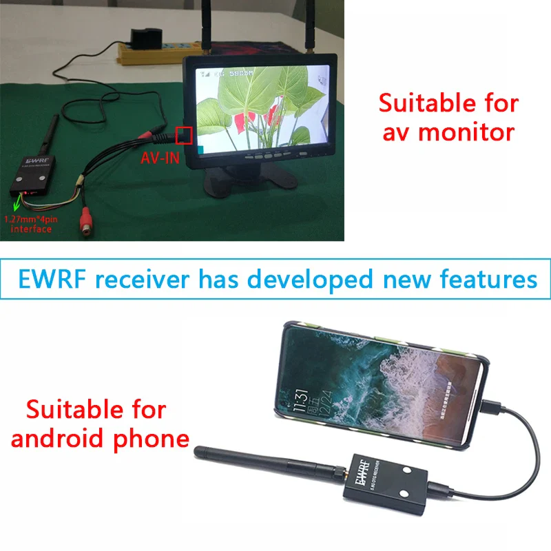 5.8Ghz 48CH 2W VTX - Long Range FPV Wireless Viedo Transmitter and EWRF UVC OTG Receiver + CMOS 1200TVL 2.5mm FPV Camera