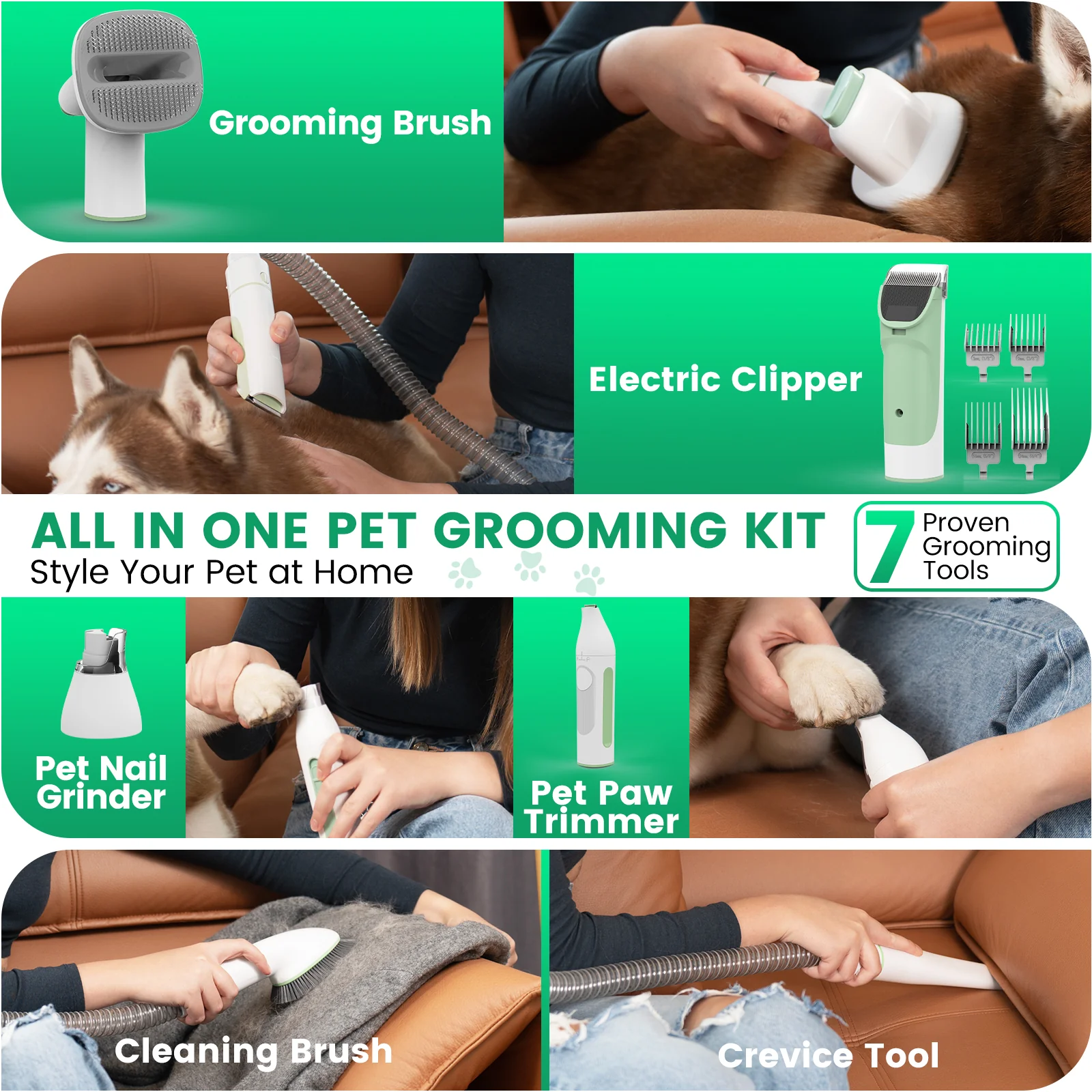 FIXR PG50 PLUS Dog Grooming Vacuum, Pet Grooming Kit, Dog Clipper Nail Trimmer Grinder, 2.5L Dust Cup 7 Grooming Tools 11000Pa Dog Vacuum for Shedding Grooming, Pet Grooming Vacuum for Dogs, Home Cleaning, PG50 Plus