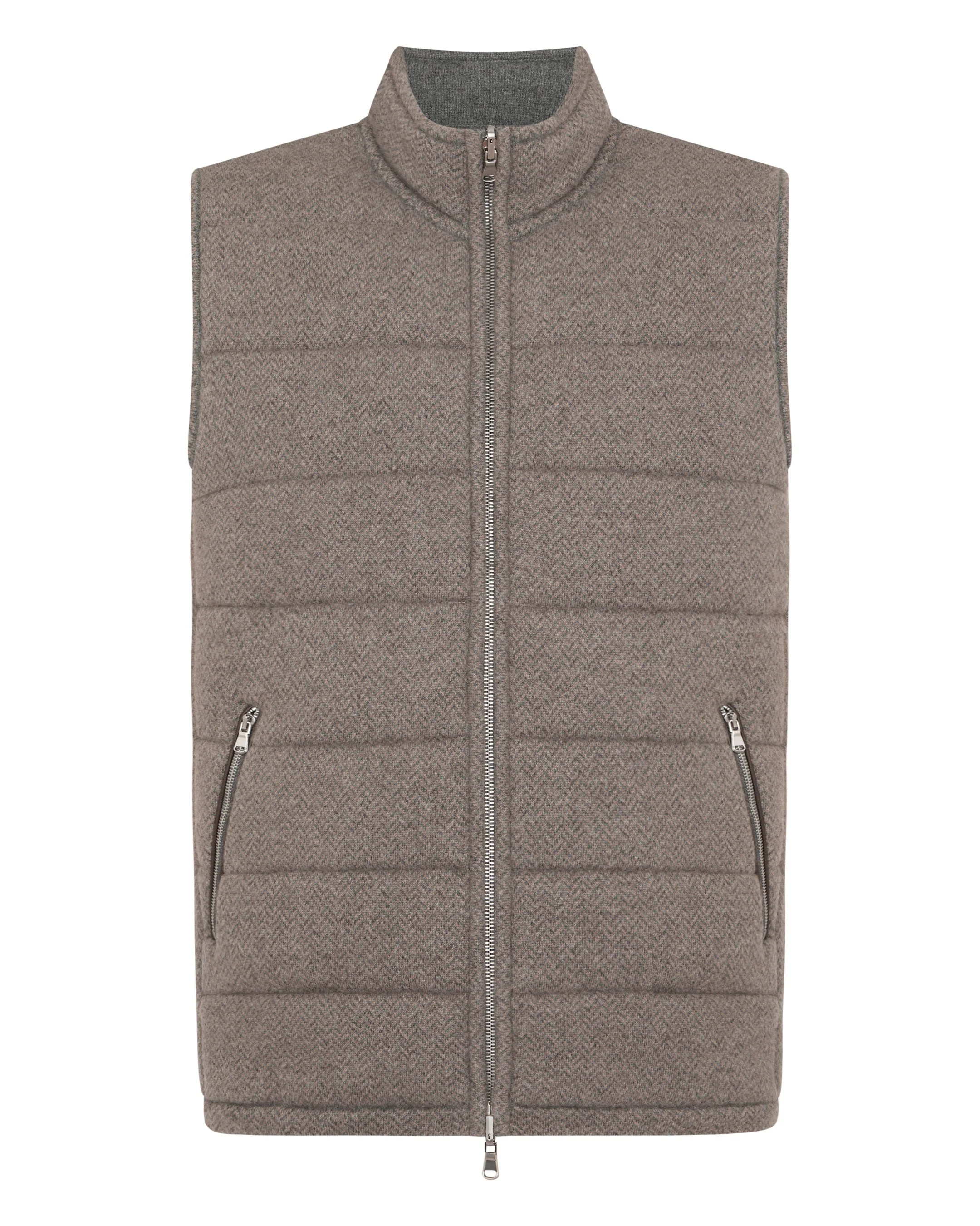 Men's Mall Herringbone Cashmere Gilet Smoky Herringbone Grey