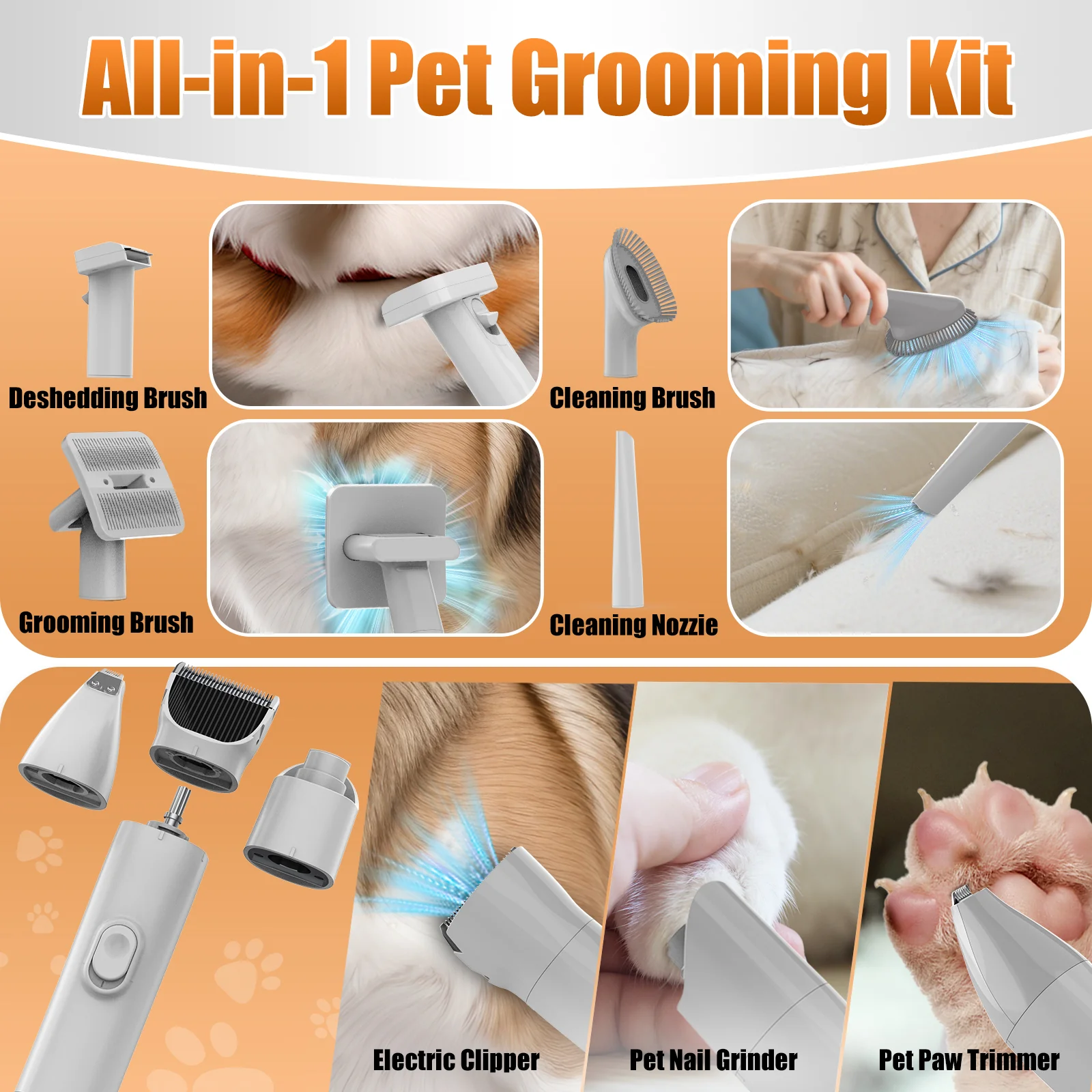 AIRROBO PG100 Plus 8 in 1 Pet Grooming Kit with Vacuum