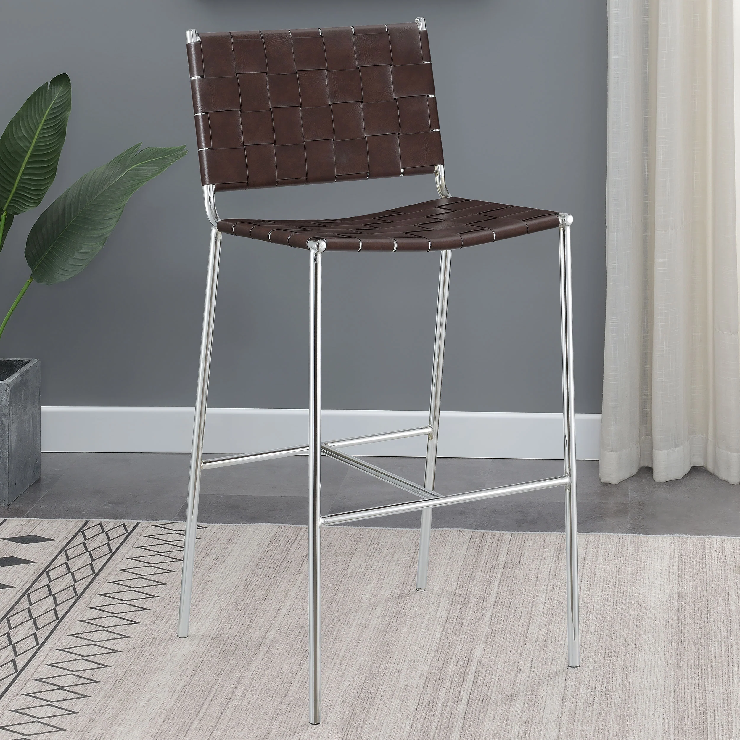 Adelaide Upholstered Pub Height Bar Stool Brown and Chrome