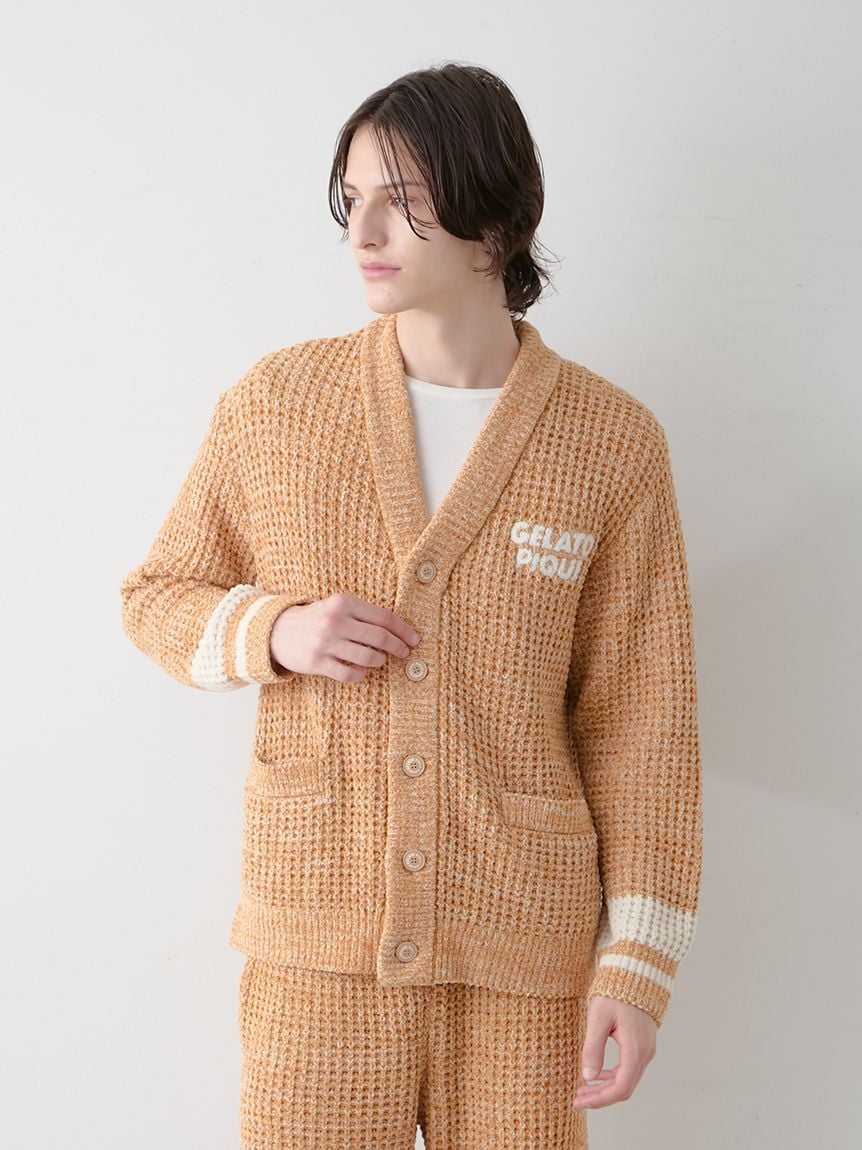 Mens Melange Waffle Knit Cardigan