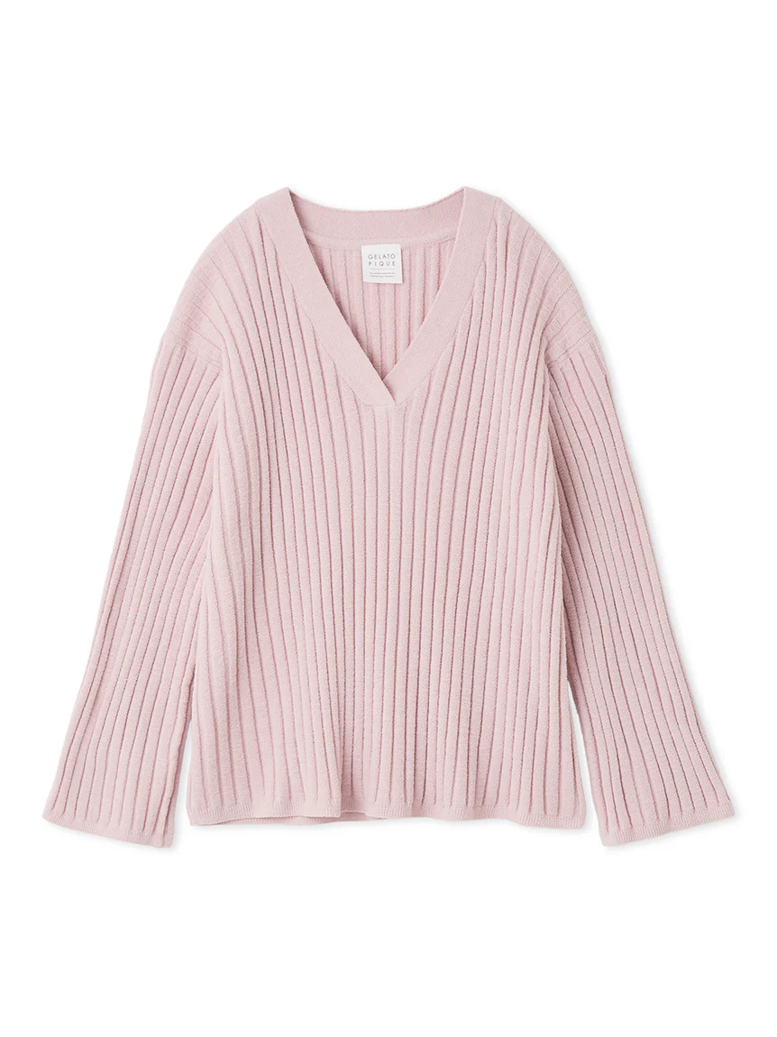 Airy Moco Ribbed V-neck Pullover
