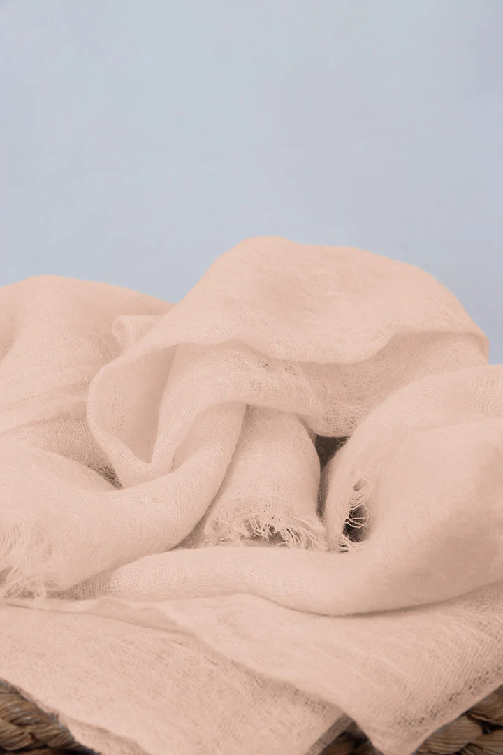 Handwoven Pure Cashmere Scarf Shawl in Nude White