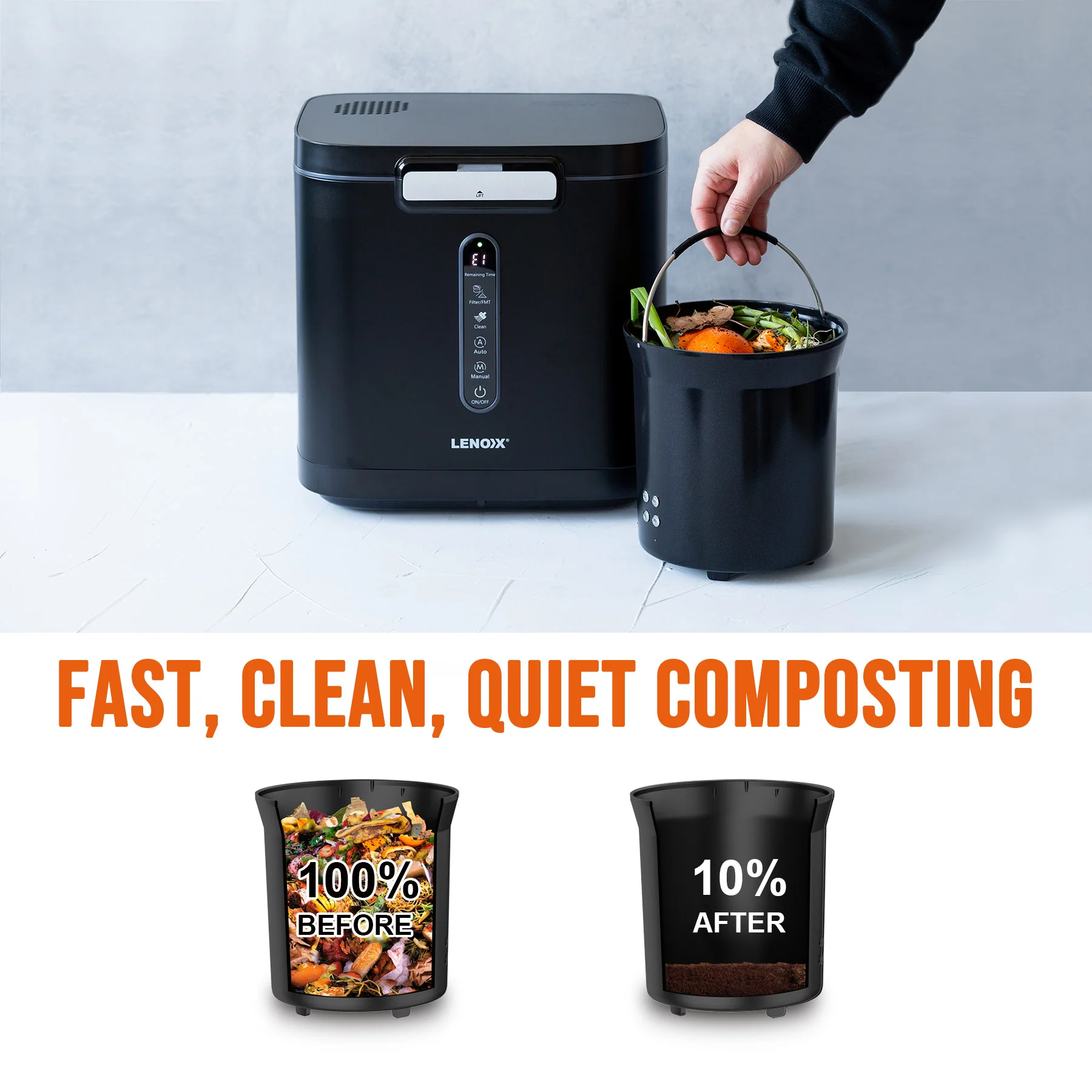 3.8L Electric Food Waste Composter w/ Odour Control & Touch Panel