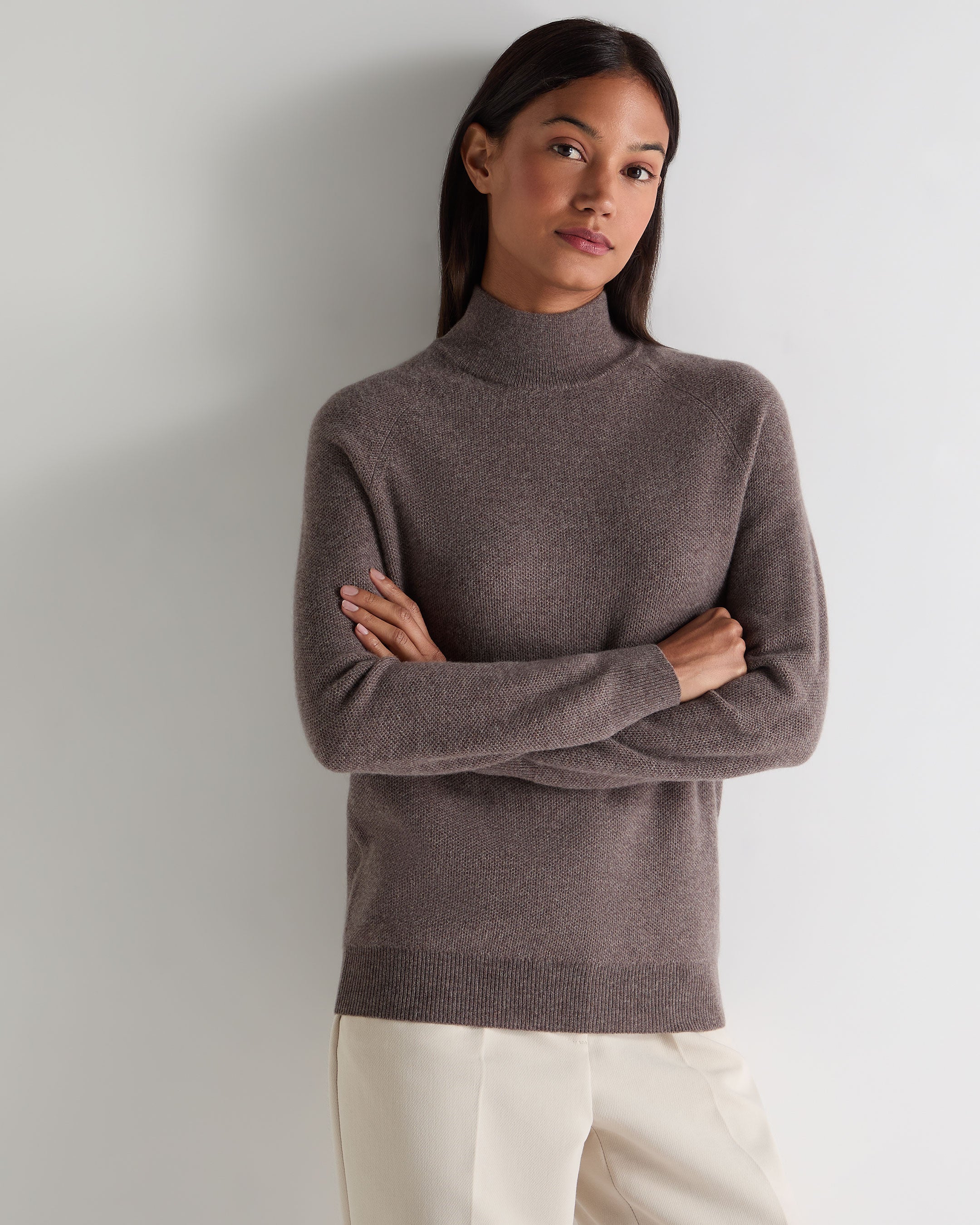 Women's Honeycomb Knit Cashmere Sweater Otter Brown
