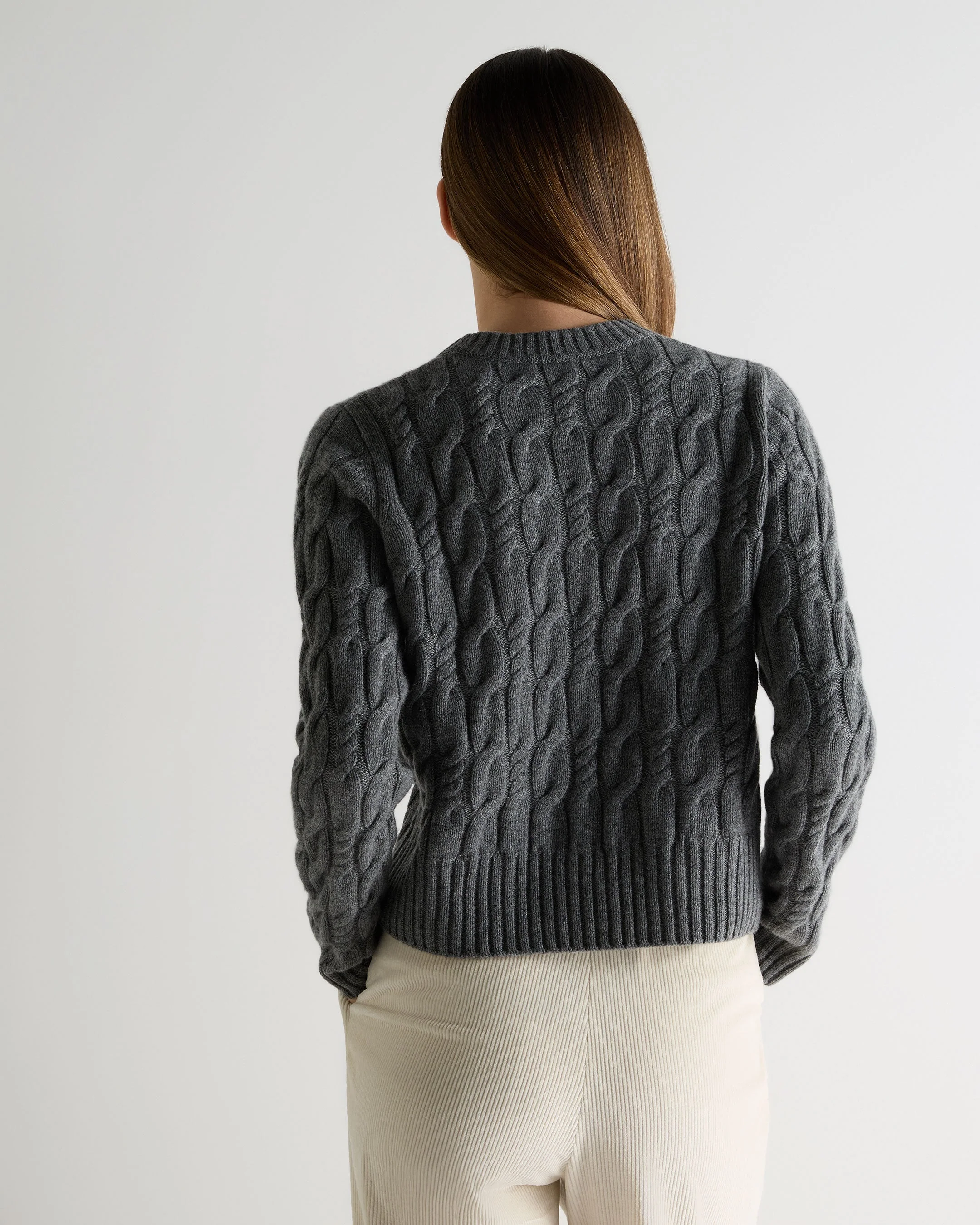 Women's Cable Cashmere Sweater Elephant Grey