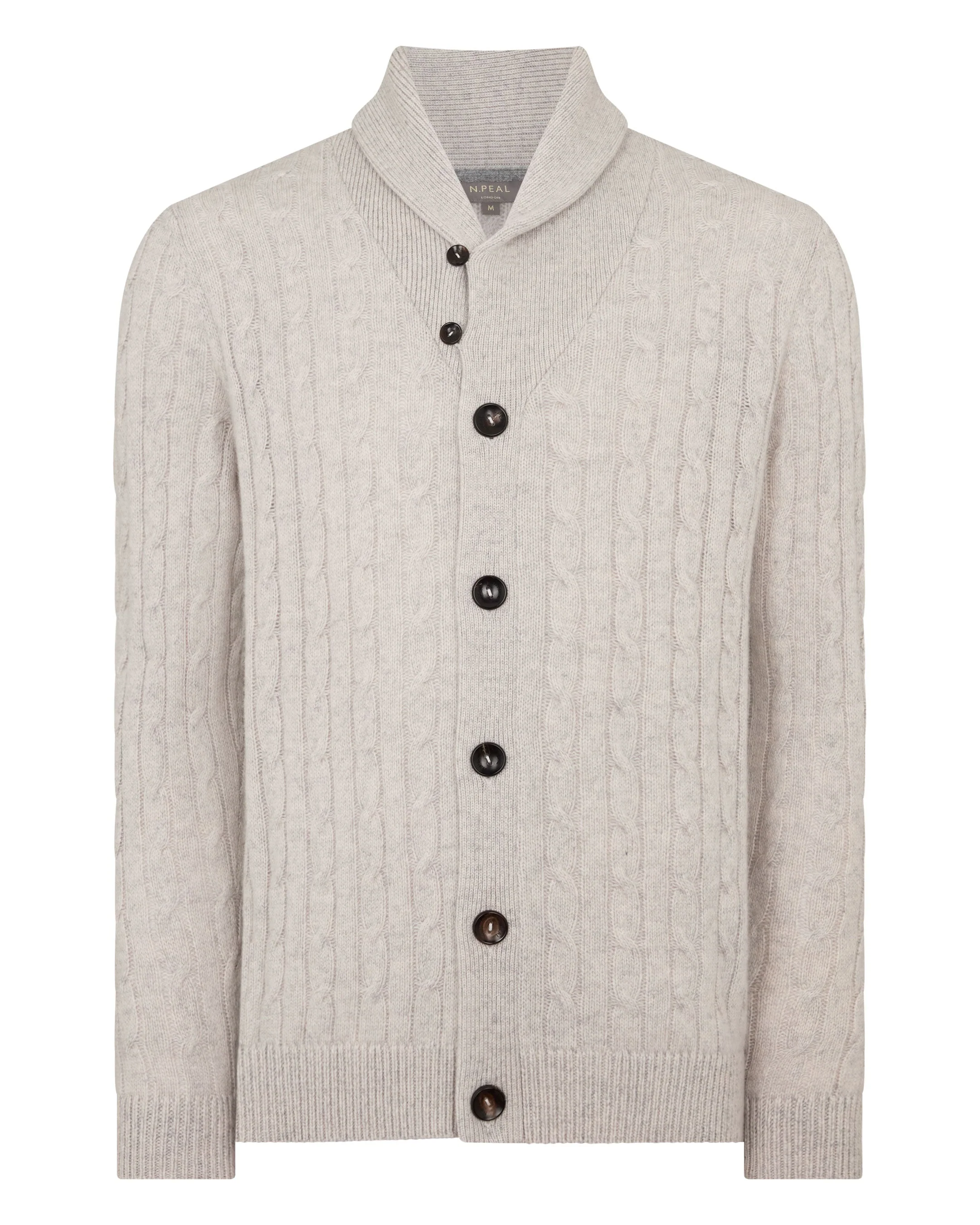 Men's Garrick Shawl Cable Cashmere Cardigan Nougat Brown Marl