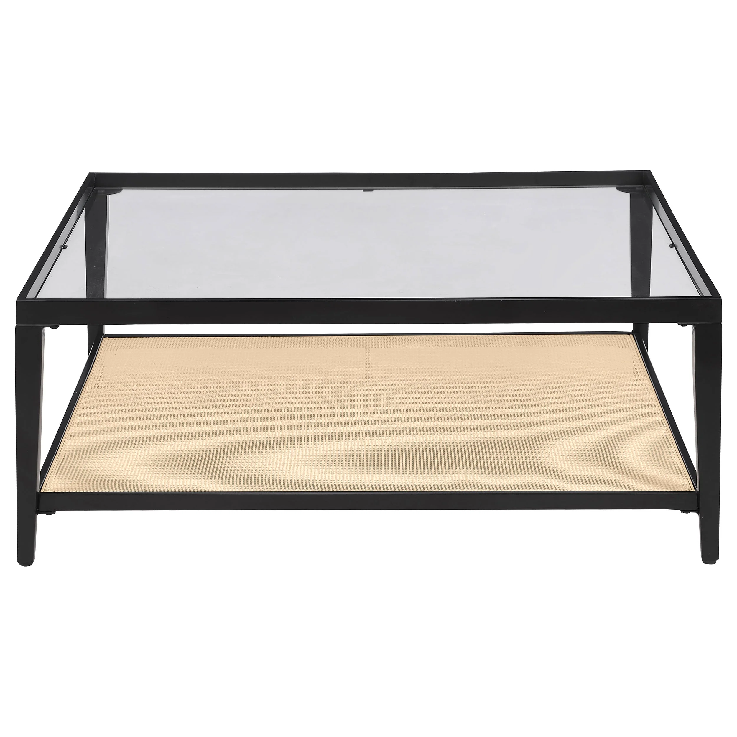 Amherst Glass Top Metal with Cane Shelf Coffee Table Black