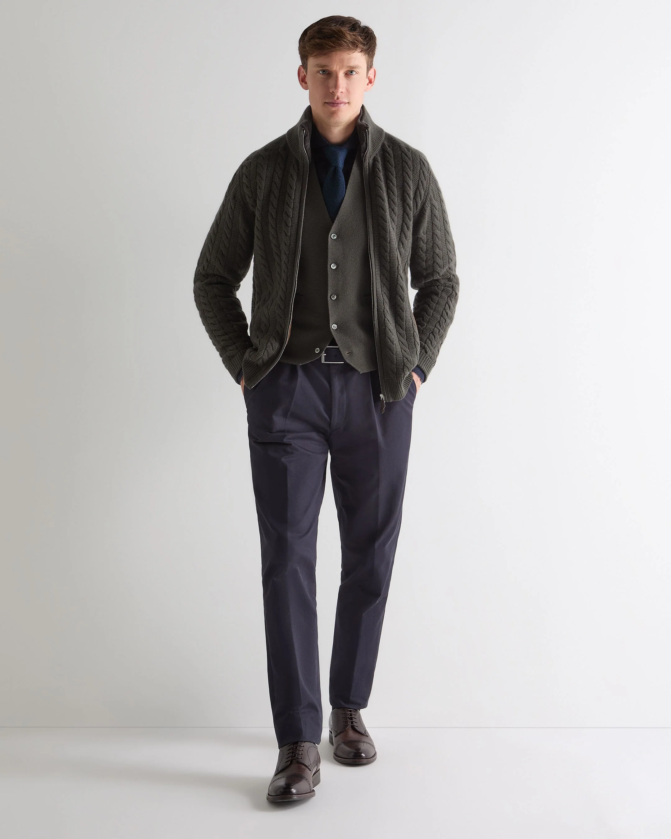 Men's Chelsea Cashmere Waistcoat Arabica Khaki Green