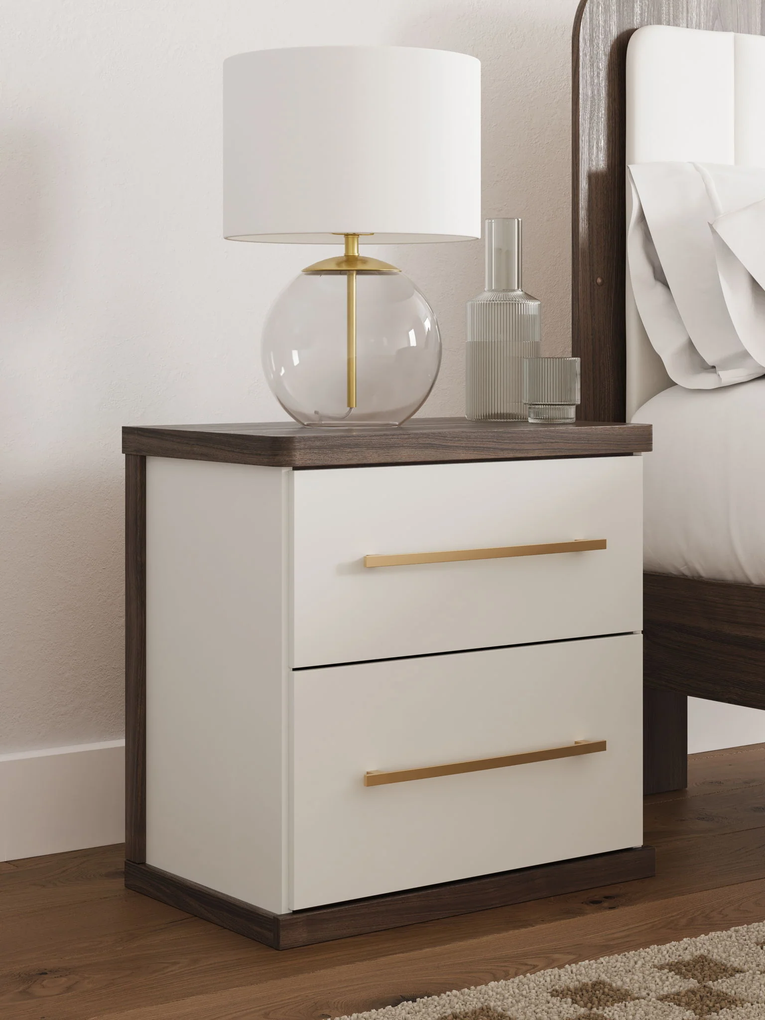 Kendanport - Two Drawer Night Stand - Brown / White