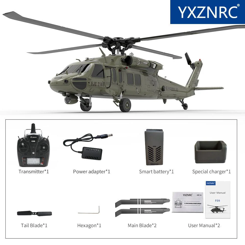 F09 RC Helicopter - 1:47 Scale Of The U.S. UH60-Black Hawk 6 Channels Flybarless Arobatic Professional Remote Control Toy Plane