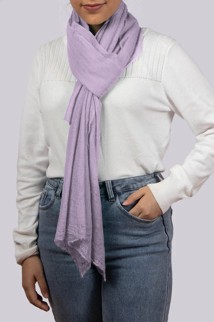 Handwoven Pure Cashmere Scarf Shawl in Lilac