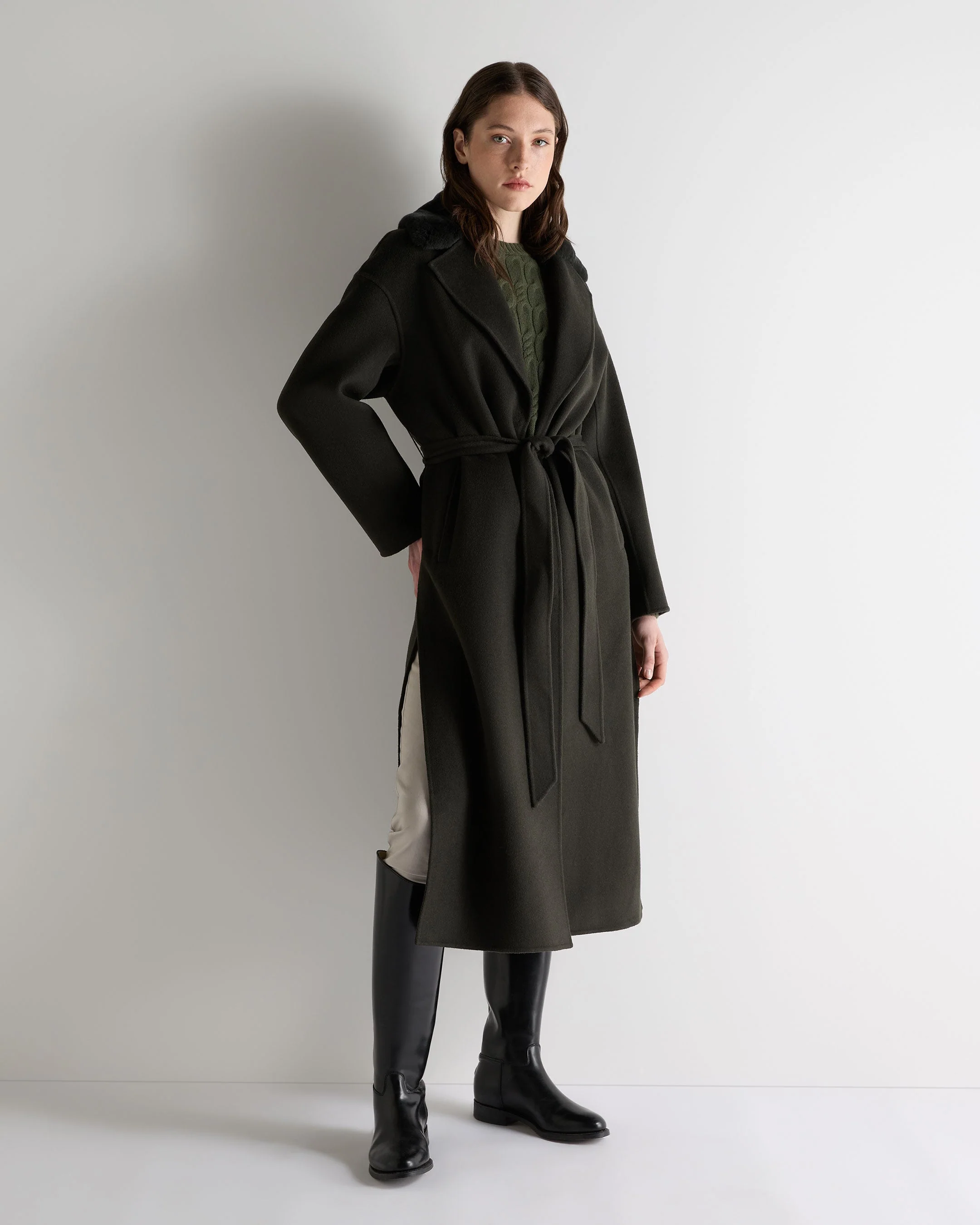 Women's Fur Collar Longline Coat Green