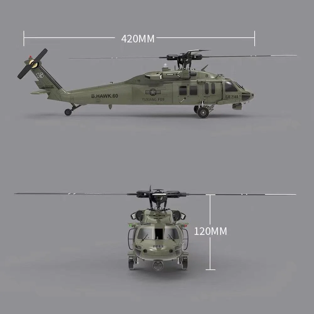 F09 6-Axis RC Helicopter - High Simulation 1:47 Scale UH60-Black Hawk Dual Brushless Motor Professional Remote Control Toy Plane