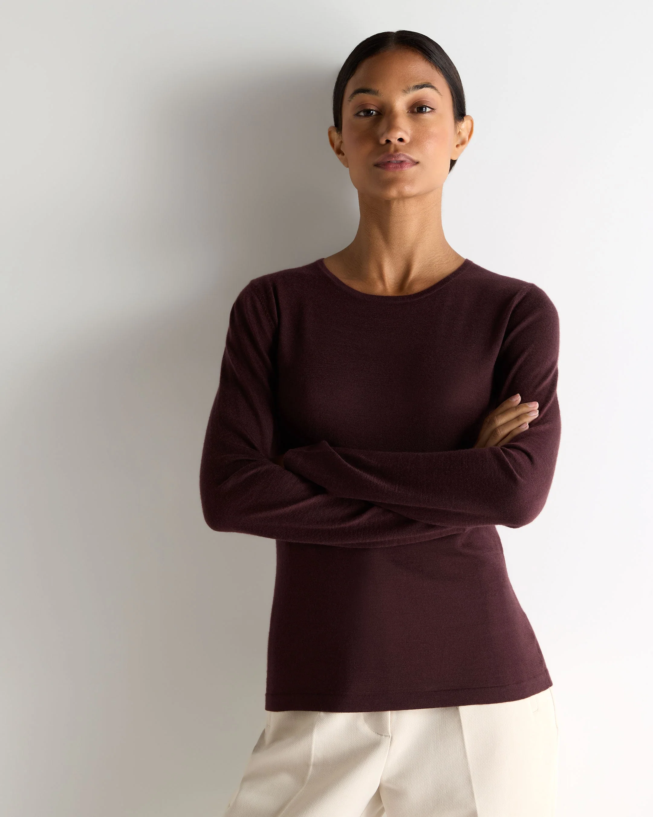Women's Eden Superfine Cashmere Round Neck Top Claret Red