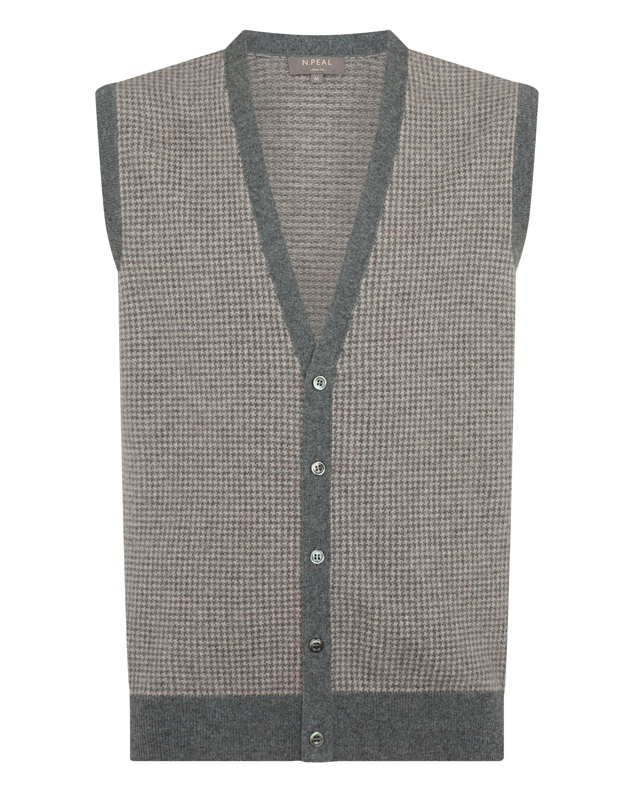 Men's Sleeveless Cashmere Tank Top Oatmeal Houndstooth Brown