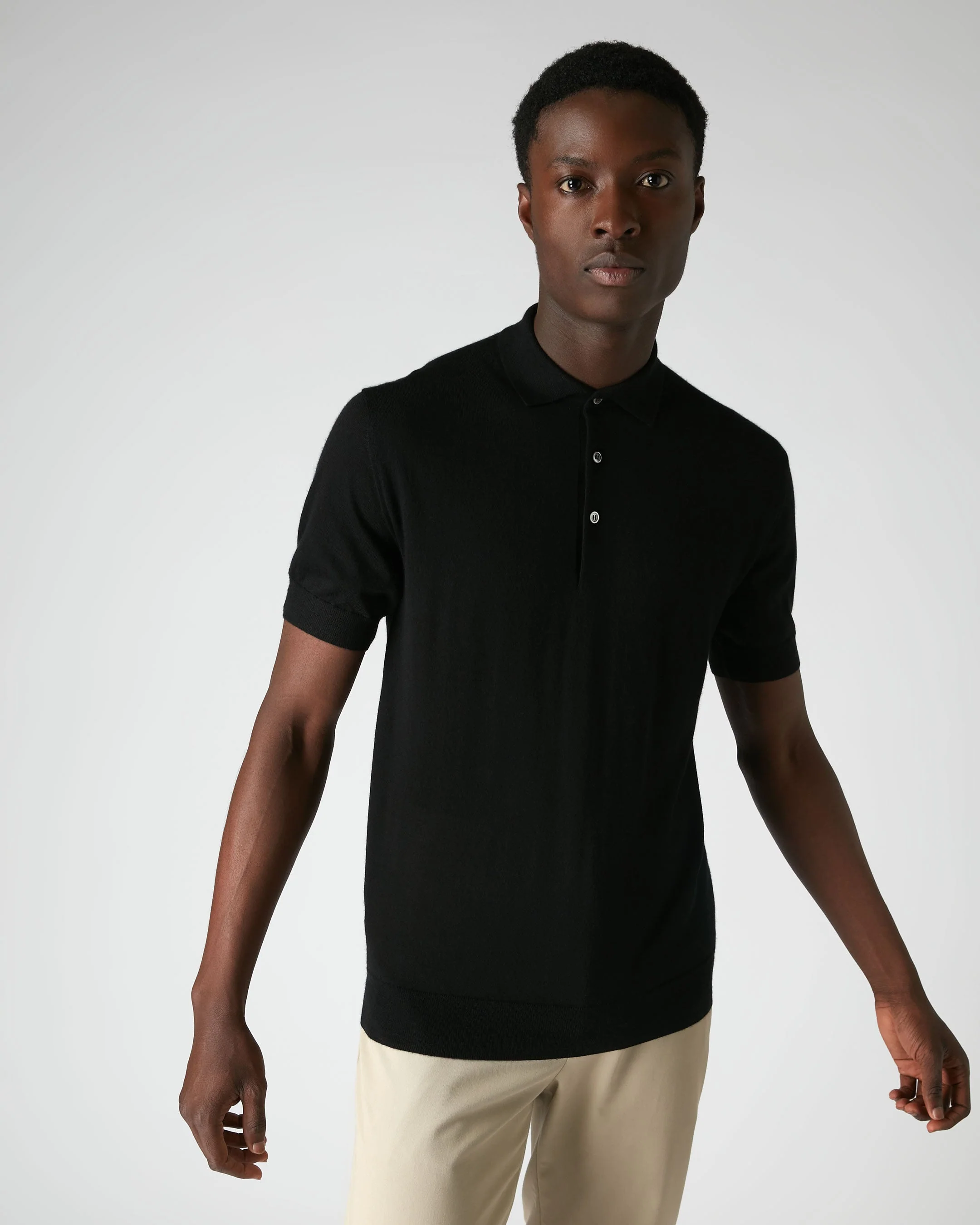 007 Fine Gauge Cashmere Polo T-Shirt Black