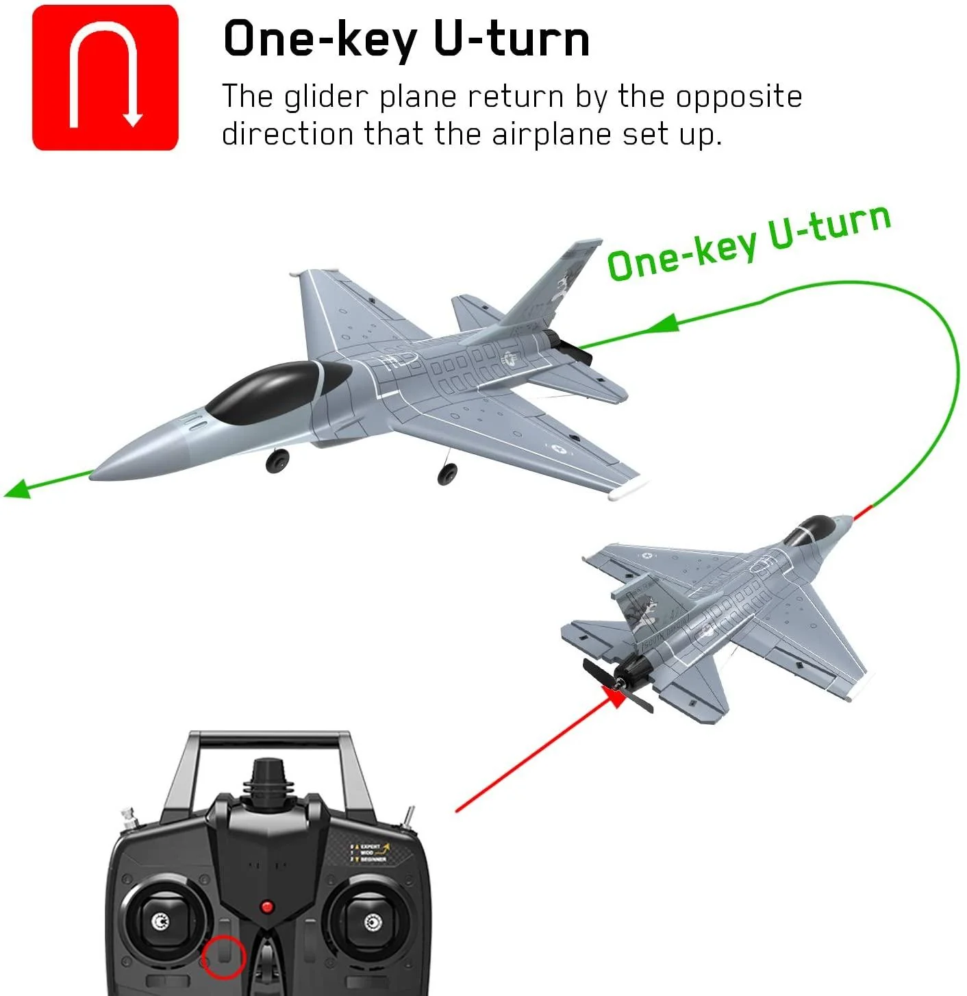 F16 Falcon RC Airplane - 2.4G 6-Axis 365mm Wingspan EPP One Key Return Aerobatic Fixed-wing Trainer RTF for Beginners