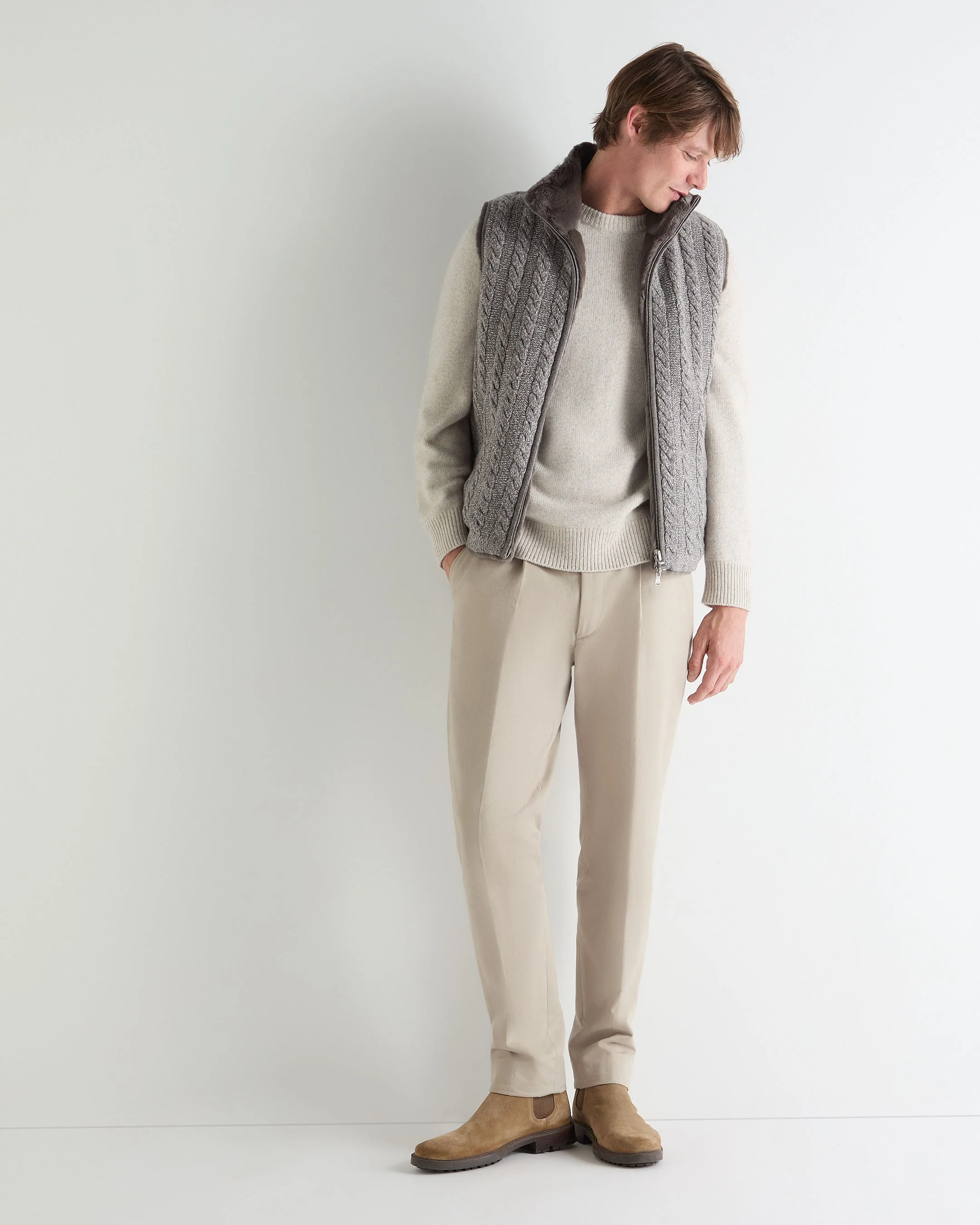 Men's Raglan Cashmere Sweater Ash Grey Marl